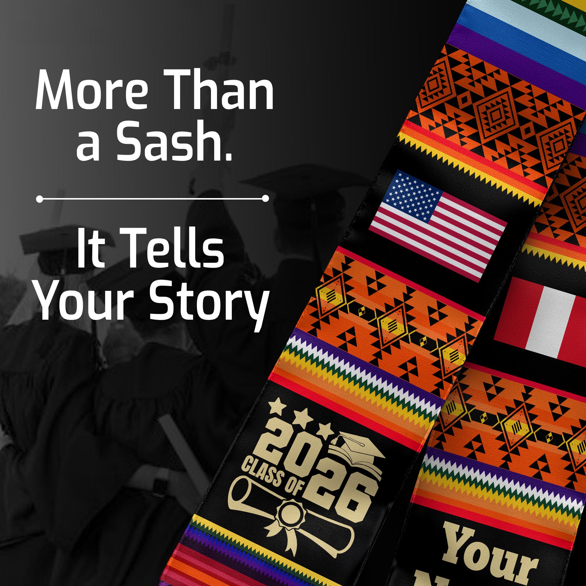 Customized Peru Graduation Stole Featuring National Flag Motif, Graduation Sash for Class of 2026