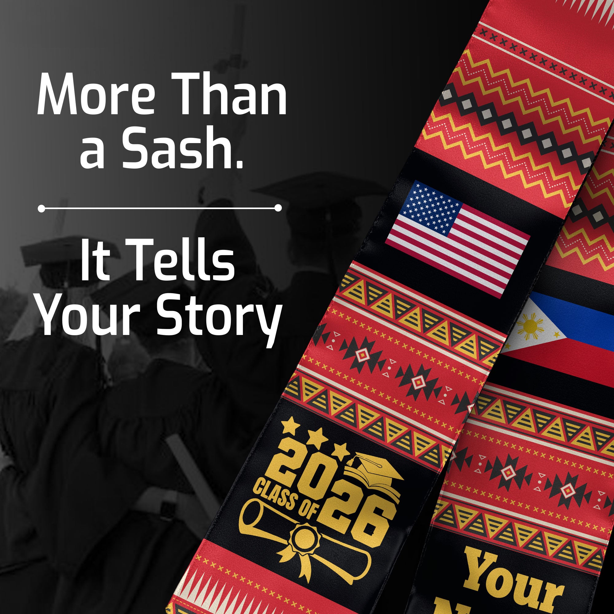 Customized Philippines Graduation Stole Featuring National Flag Motif, Graduation Sash for Class of 2026