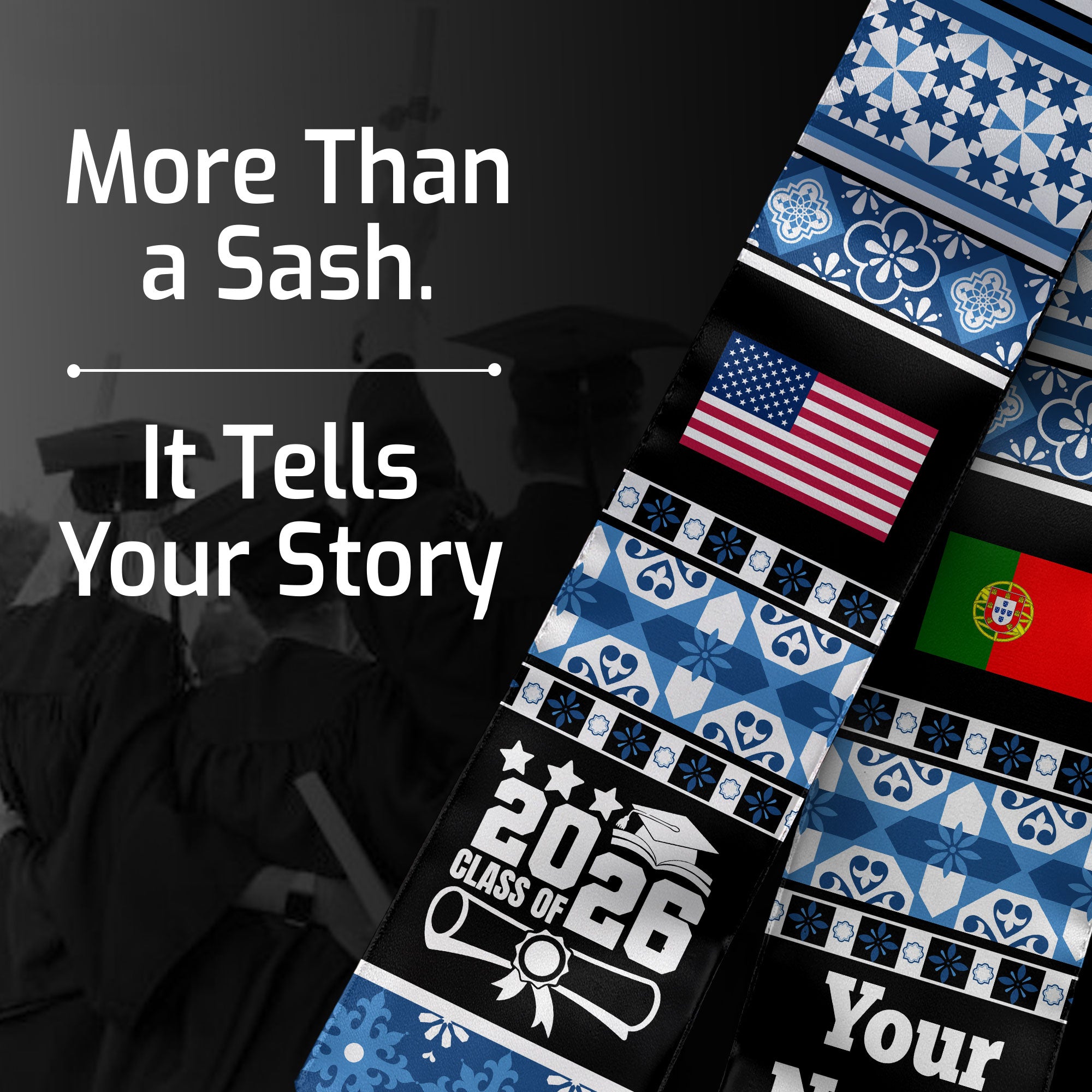 Customized Portugal Graduation Stole Featuring National Flag Motif, Graduation Sash for Class of 2026