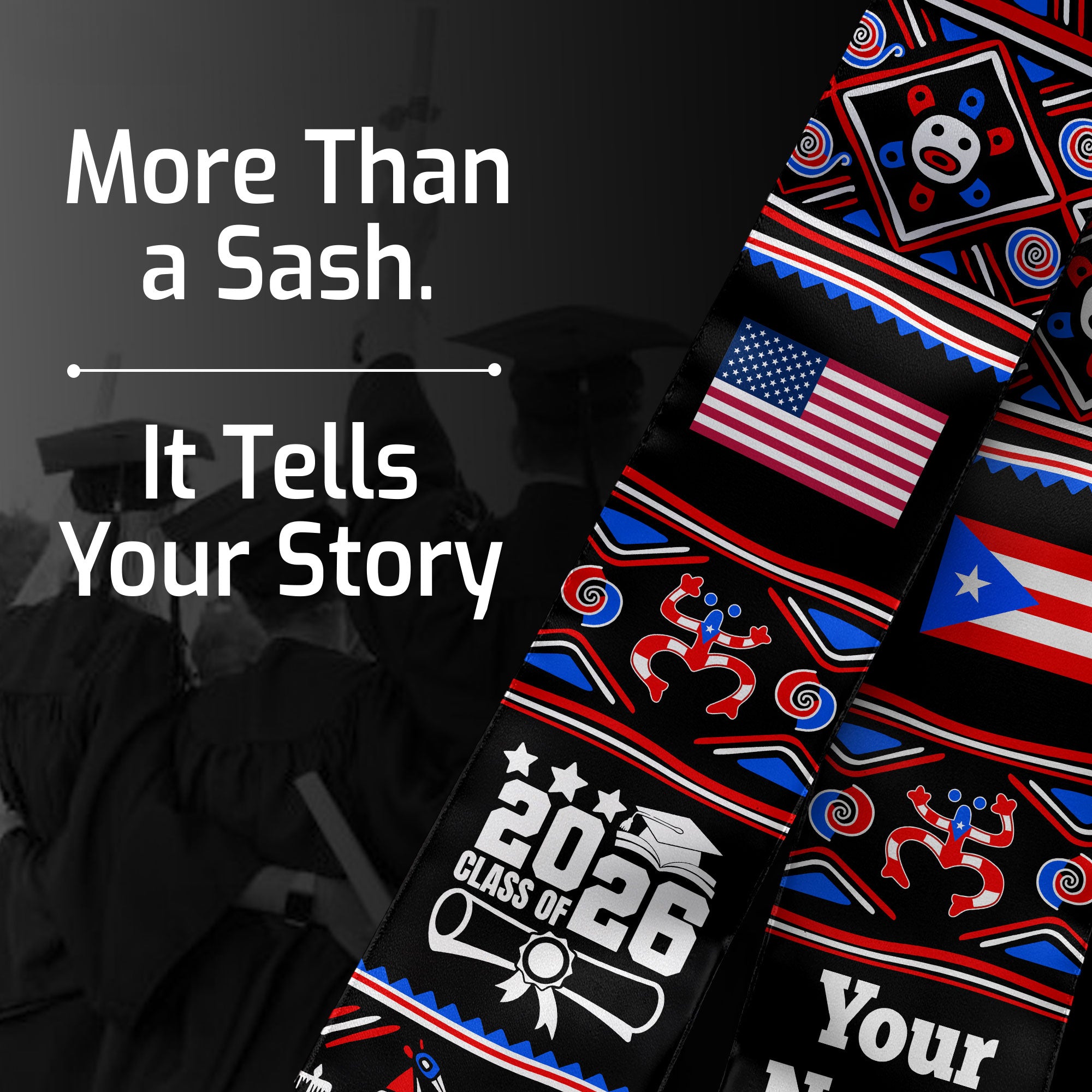Customized Puerto Rico Graduation Stole Featuring National Flag Motif, Graduation Sash for Class of 2026