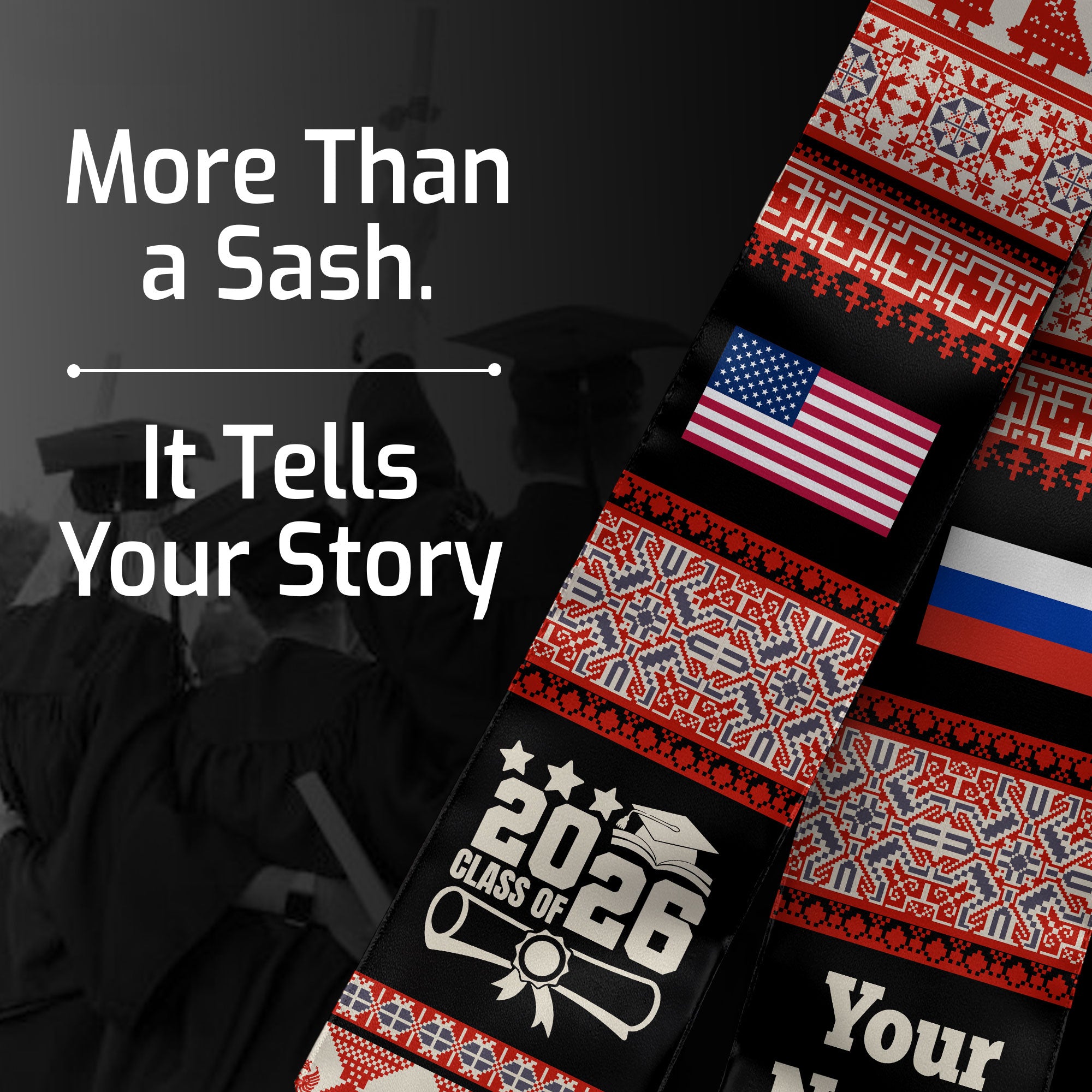 Customized Russia Graduation Stole Featuring National Flag Motif, Graduation Sash for Class of 2026