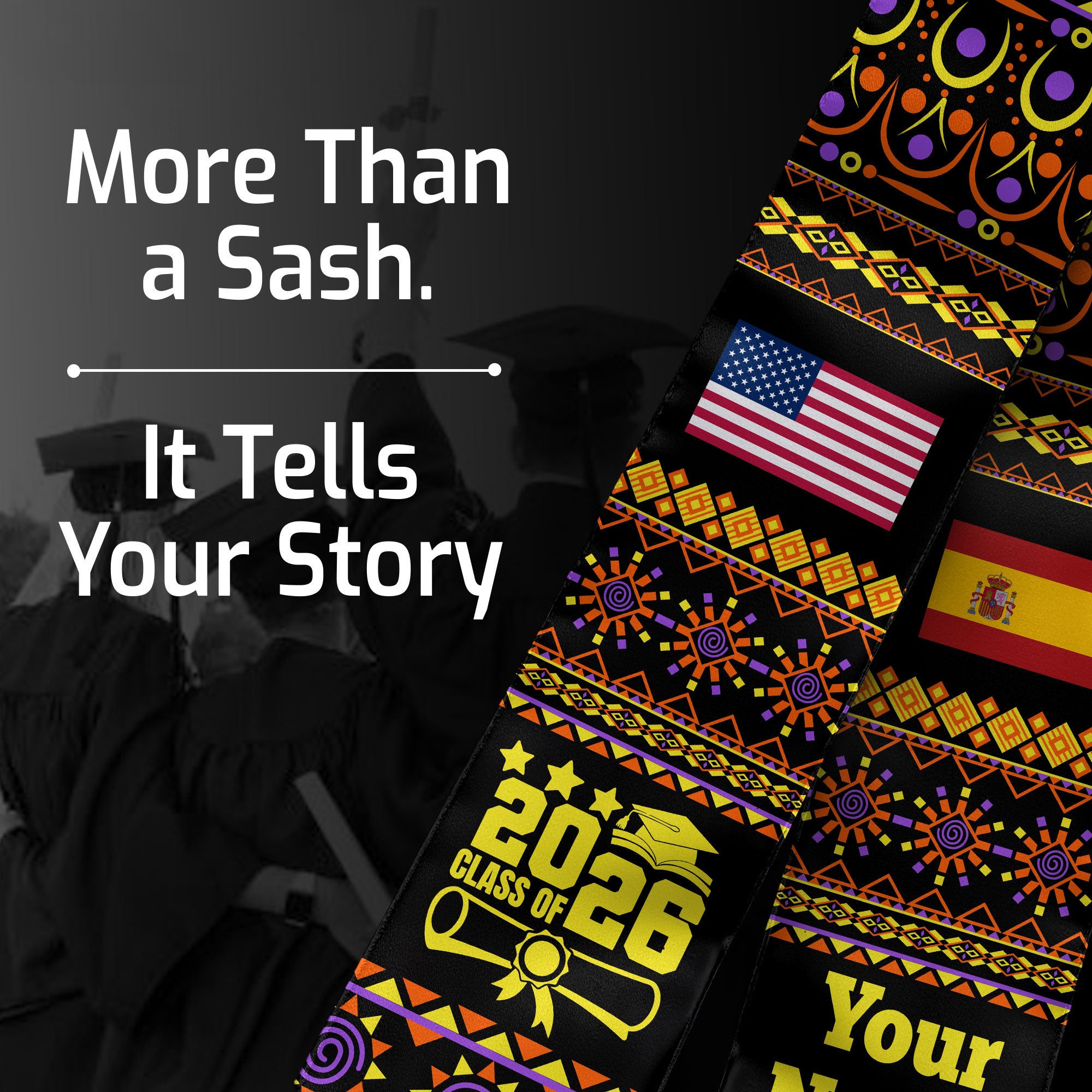 Customized Spain Graduation Stole Featuring National Flag Motif, Graduation Sash for Class of 2026