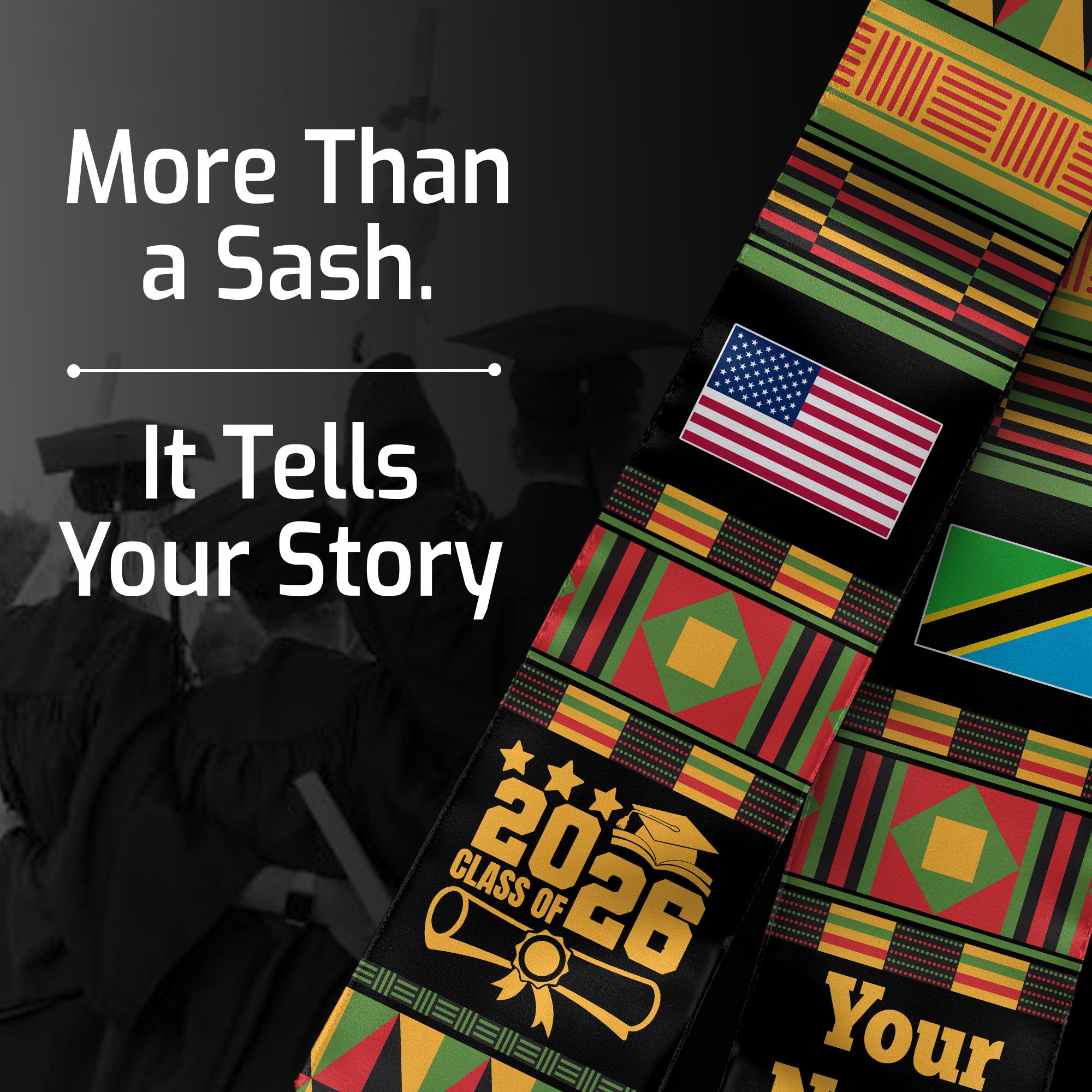 Customized Tanzania Graduation Stole Featuring National Flag Motif, Graduation Sash for Class of 2026