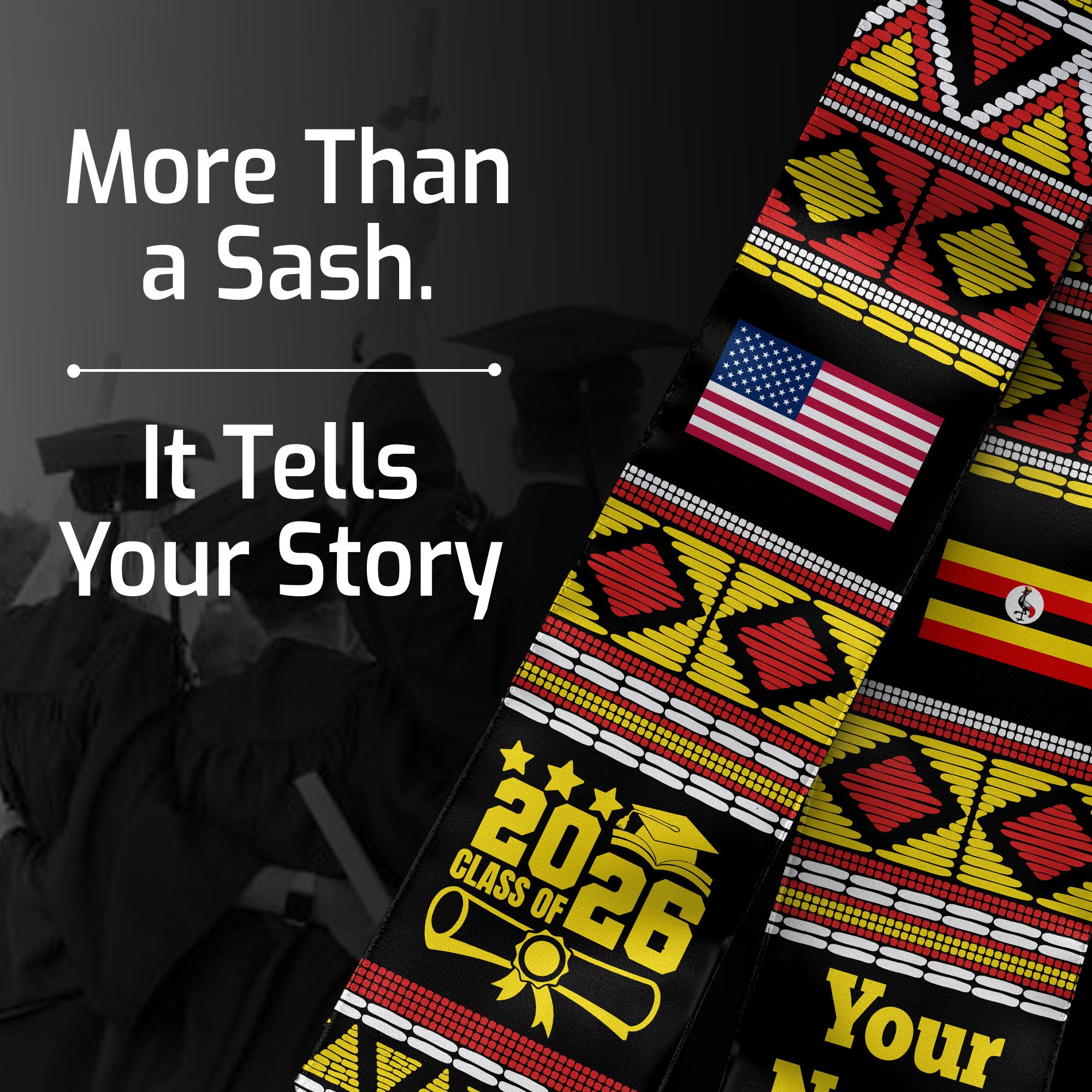 Customized Uganda Graduation Stole Featuring National Flag Motif, Graduation Sash for Class of 2026