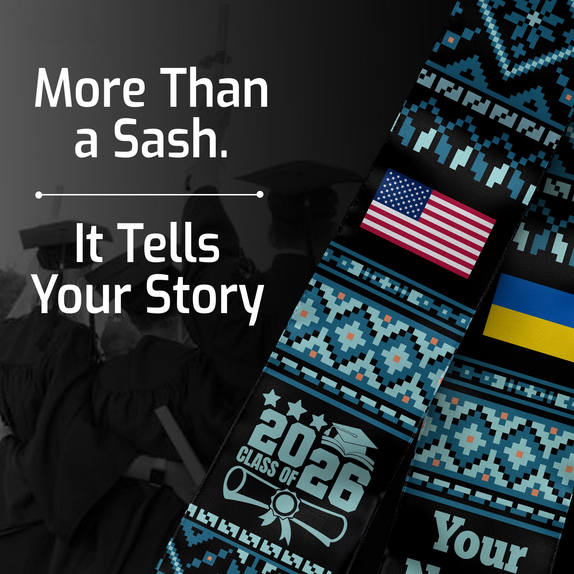 Customized Ukraine Graduation Stole Featuring National Flag Motif, Graduation Sash for Class of 2026