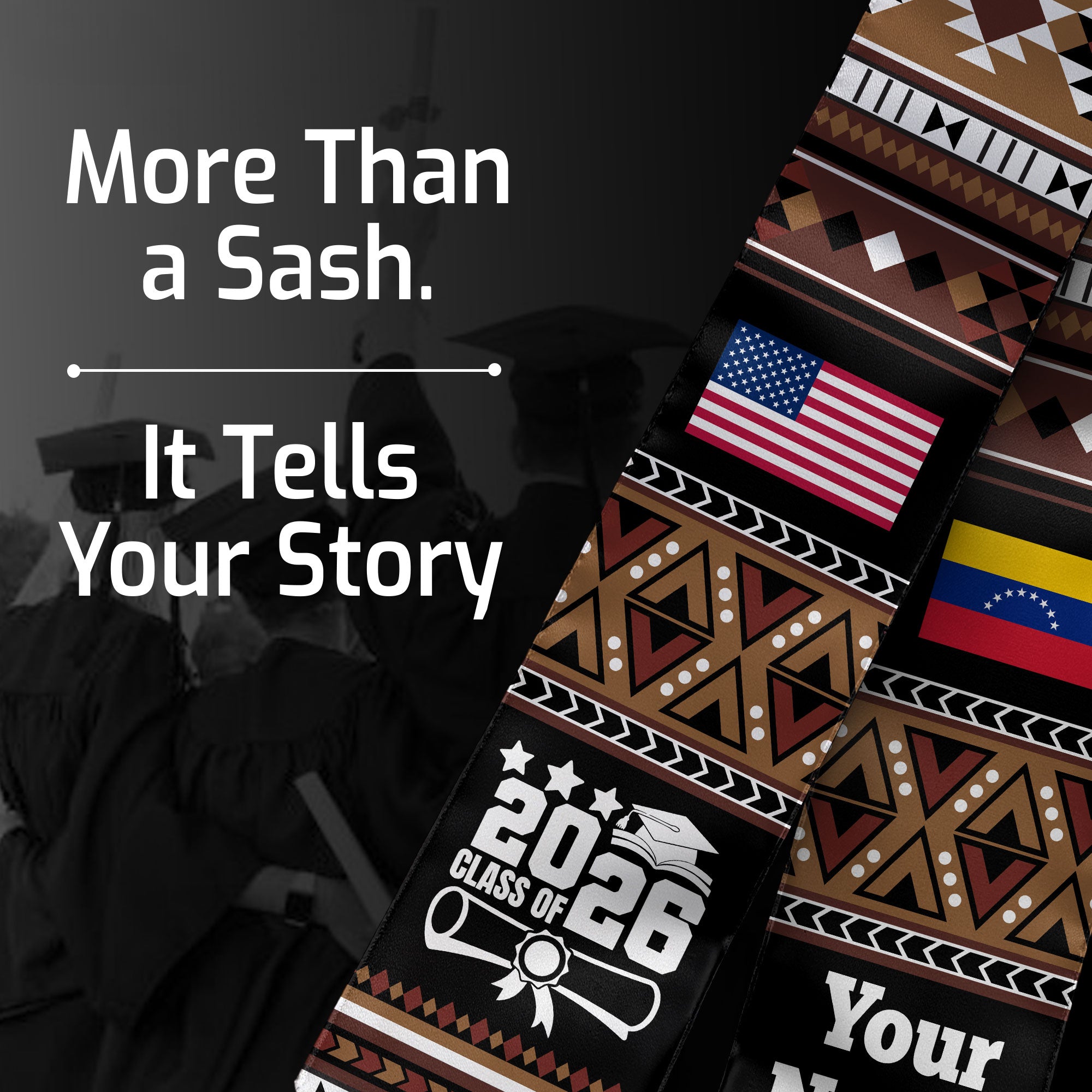 Customized Venezuela Graduation Stole Featuring National Flag Motif, Graduation Sash for Class of 2026