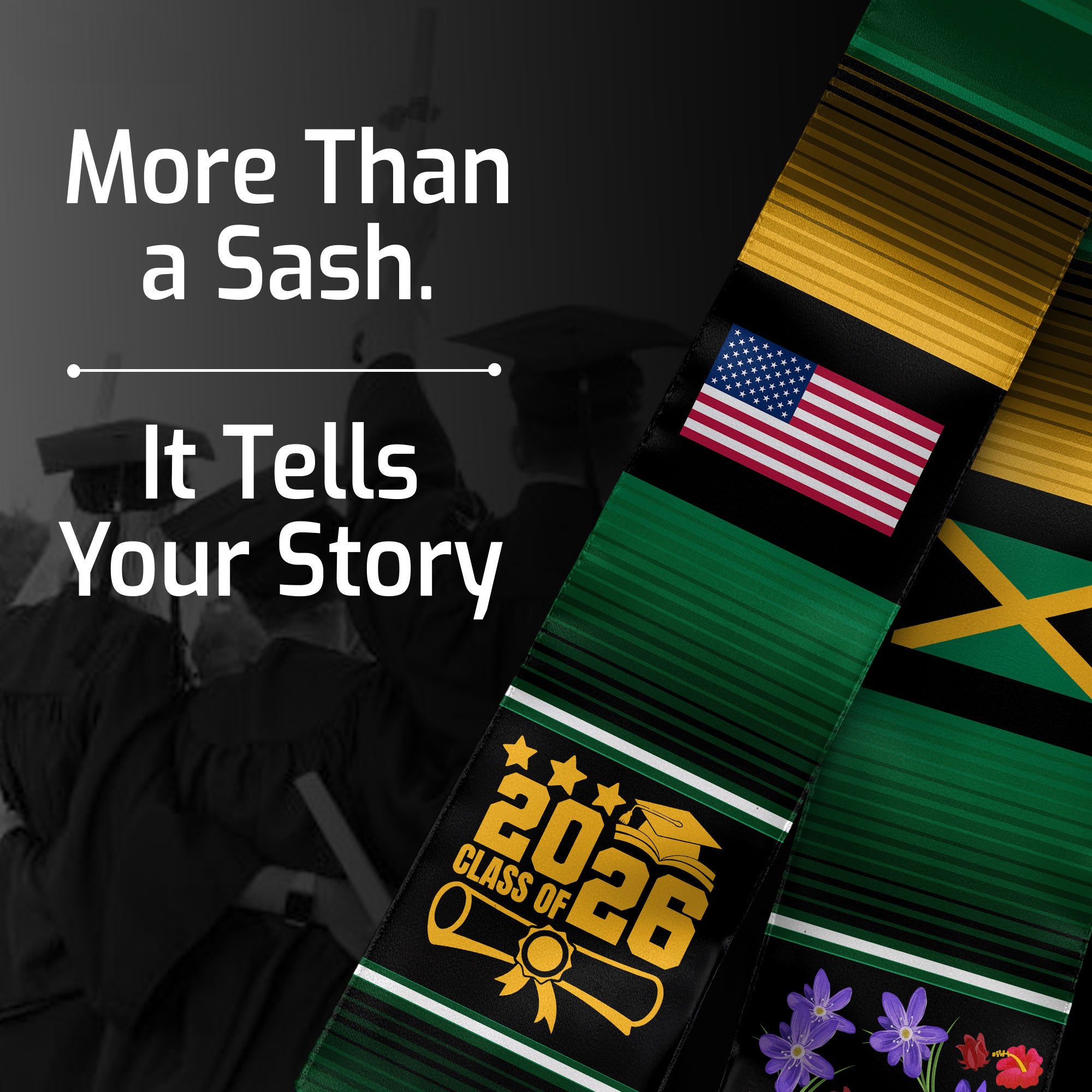 Jamaican Graduation Stole 2026, Jamaica Flag Sash, Formal Academic Graduation Accessory