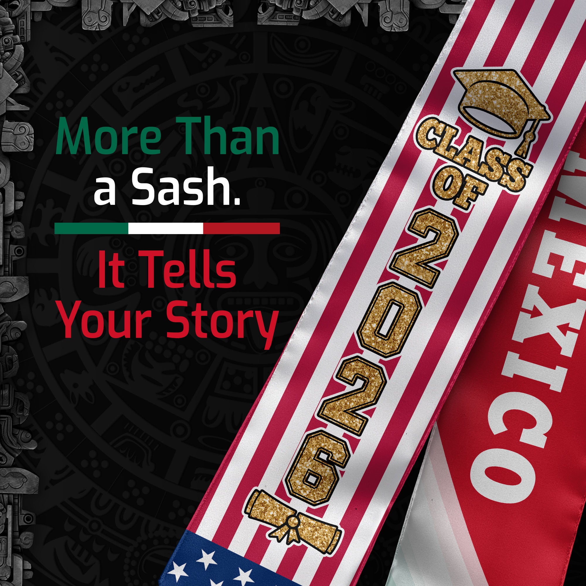 Mexican Graduation Sash 2026, Mexico Flag Stole, Standard Graduation Accessory for Grads