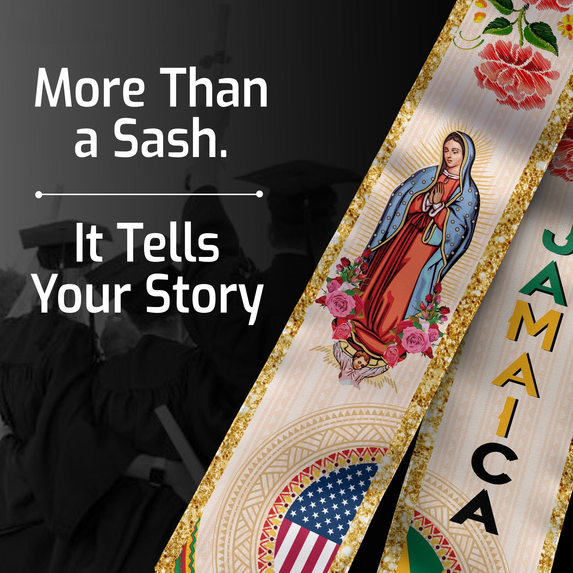 Jamaica Graduation Sash with Jamaican Flag, Classic Graduation Stole for 2026