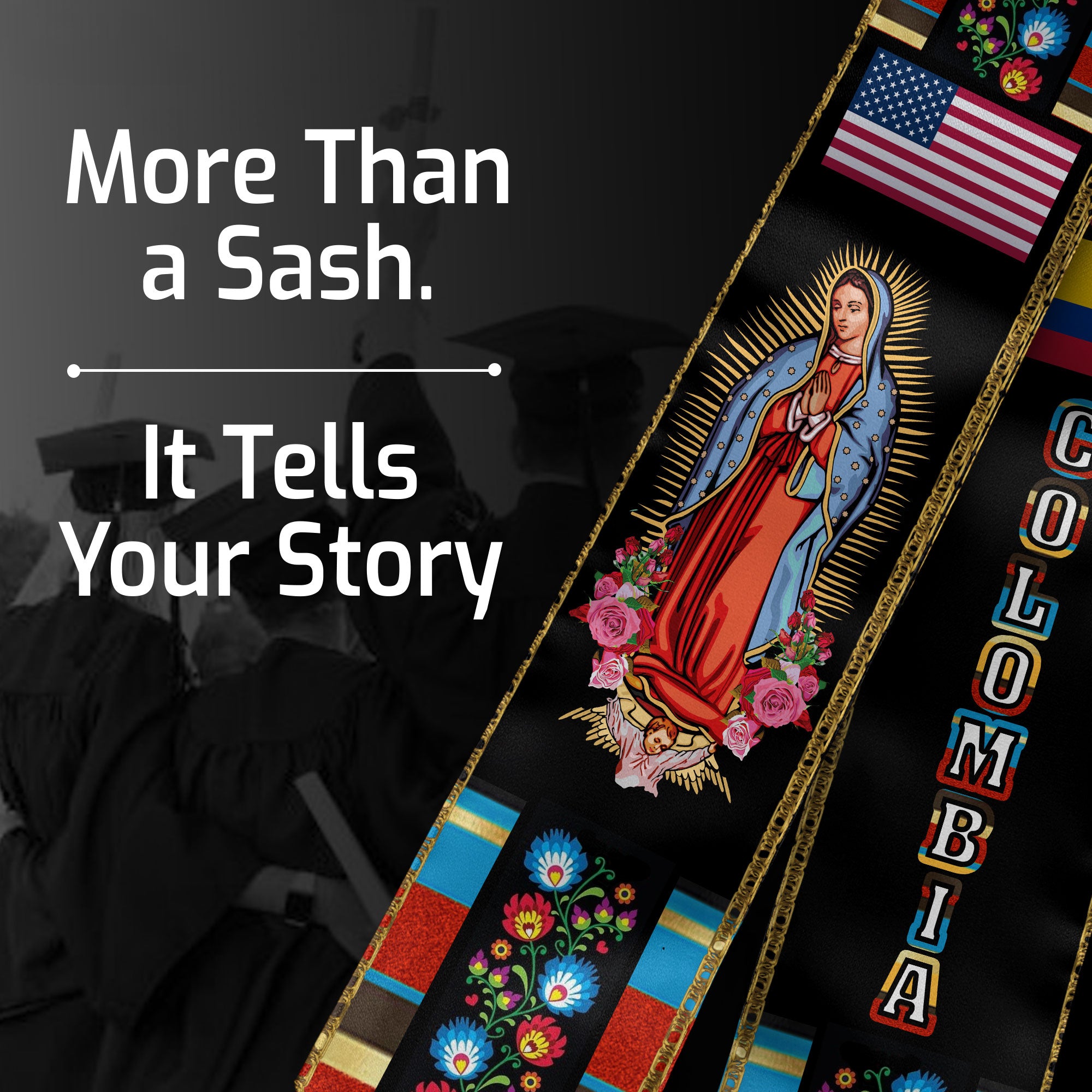 Colombian Flag Graduation Stole 2026, Traditional Graduation Sash for Colombia Graduates Class of 2026