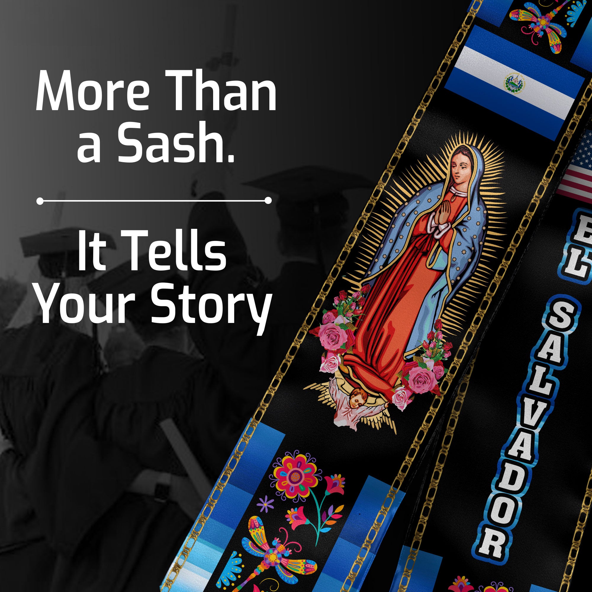 El Salvador Graduation Sash with Salvadoran Flag, Classic Graduation Stole Class of 2026