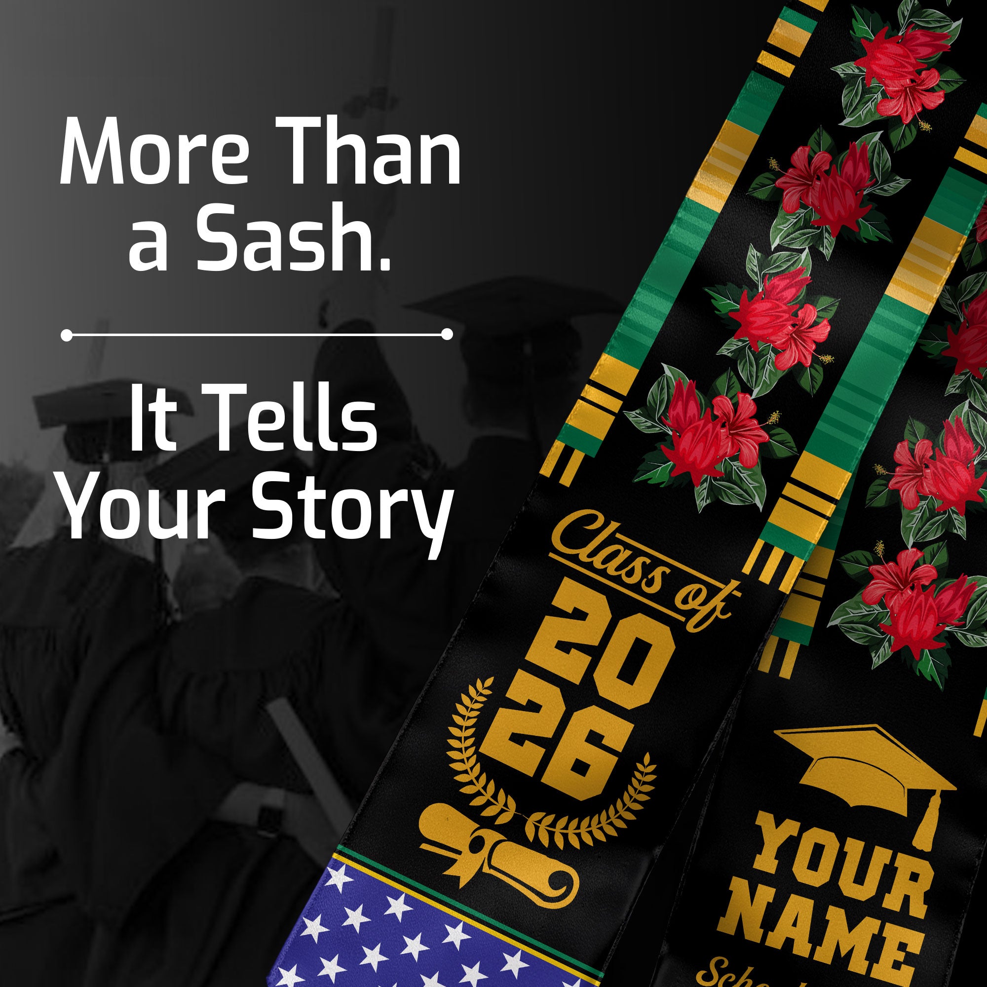 Jamaica Graduation Stole 2026, Jamaican Flag Sash, Add Your Personal Detail