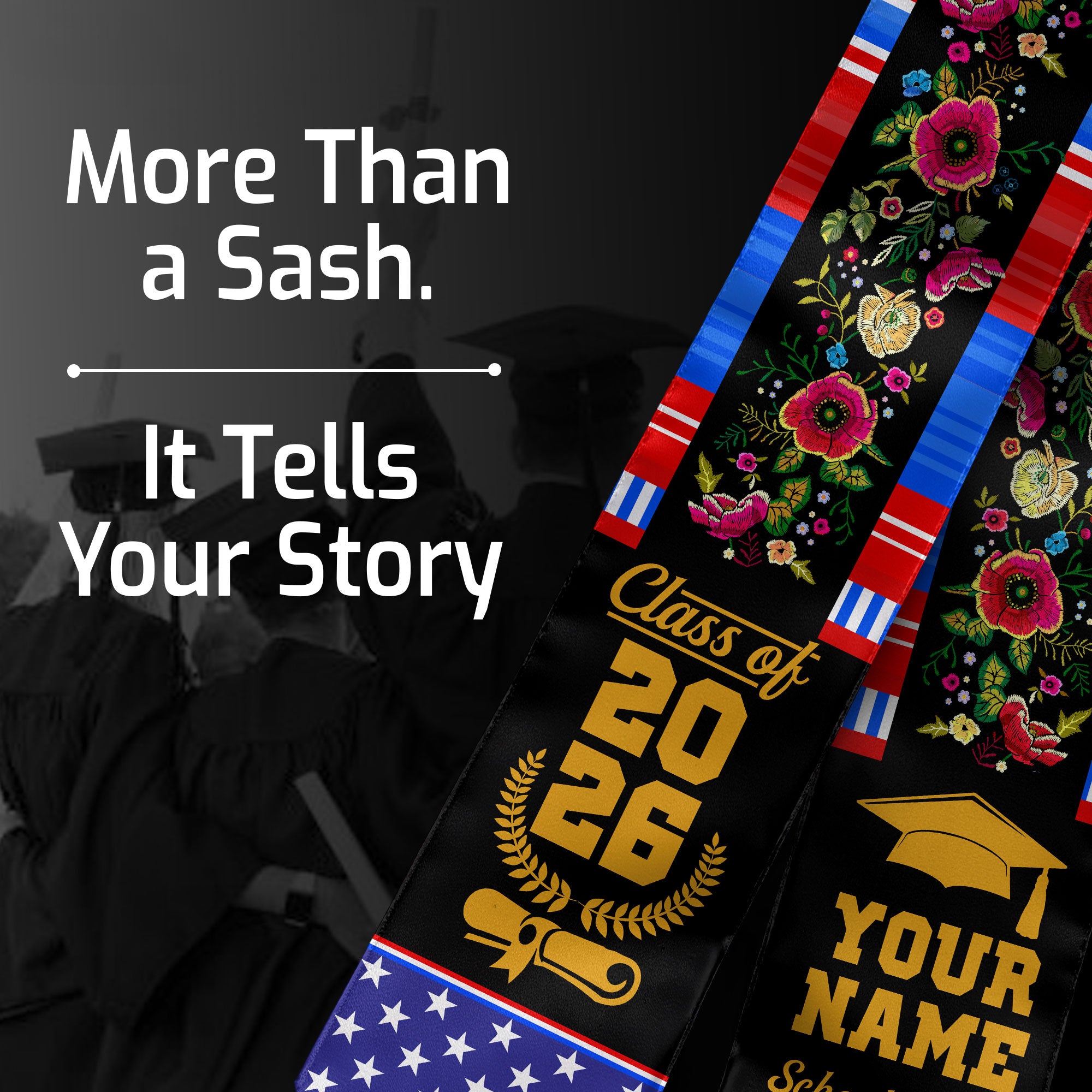 Puerto Rico Graduation Sash 2026, Puerto Rican Flag Stole, Personal Detail Option