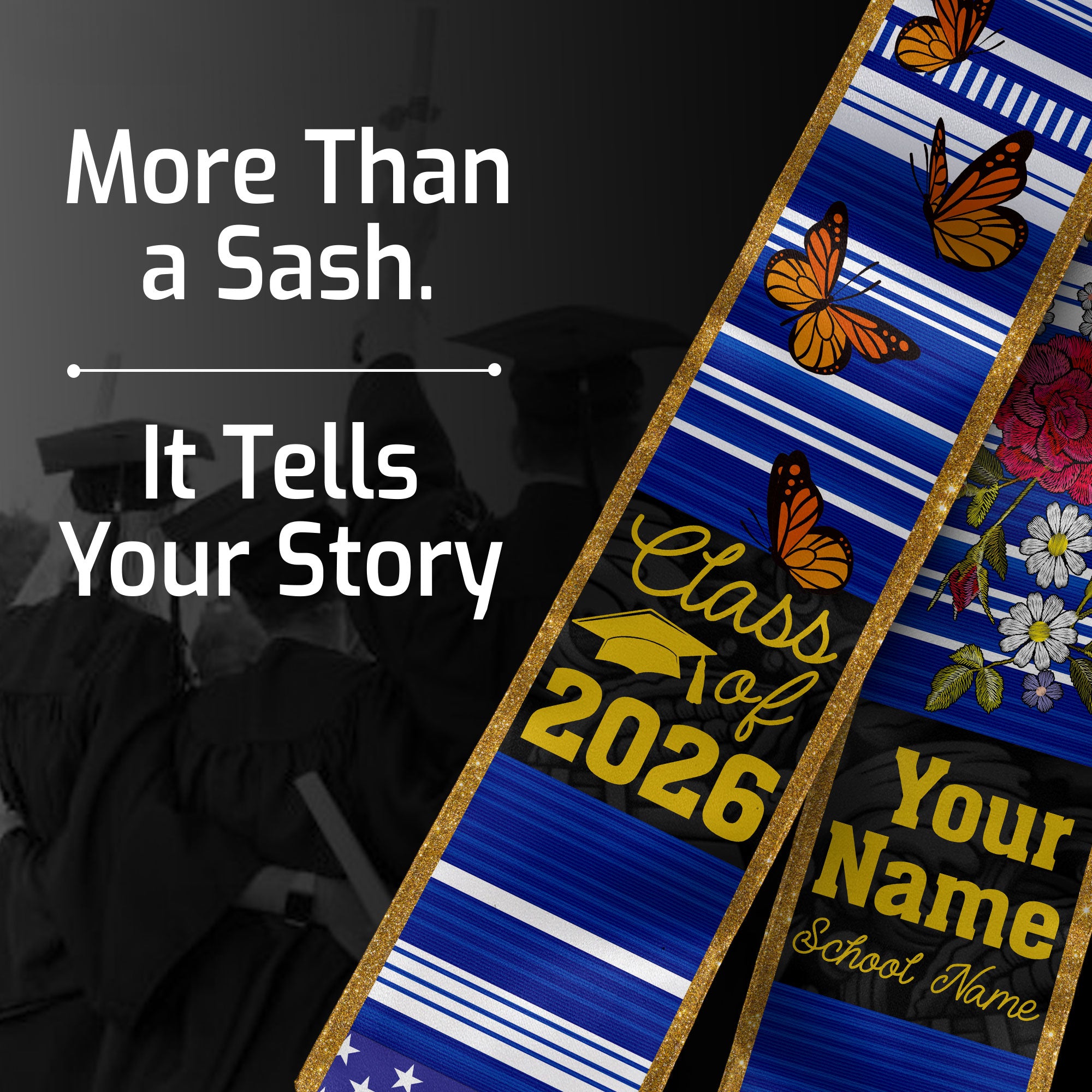 2026 El Salvador Flag Graduation Sash, El Salvador Stole, Personal Detail Option