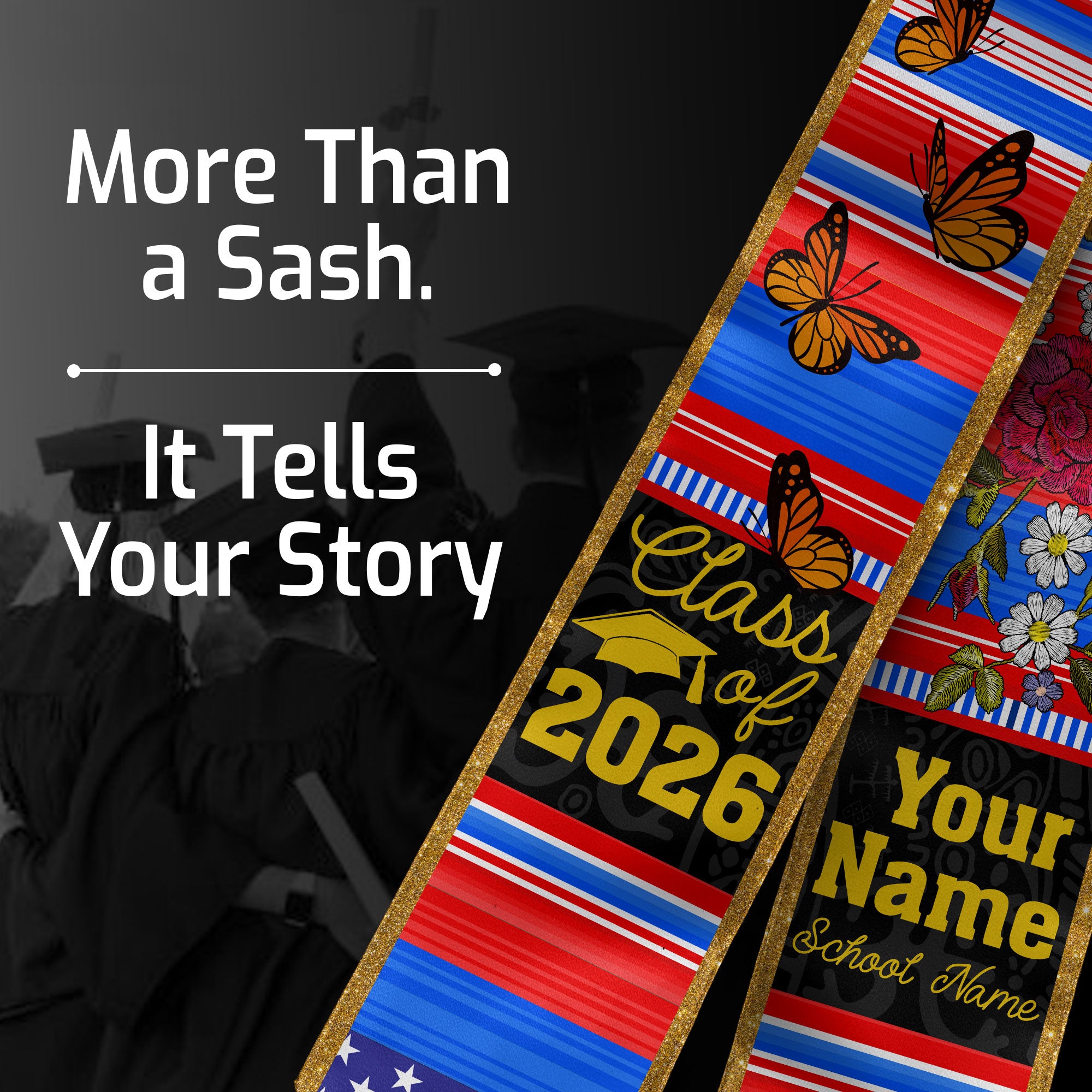 2026 Puerto Rico Flag Graduation Stole, Puerto Rican Sash, Personalized Detail
