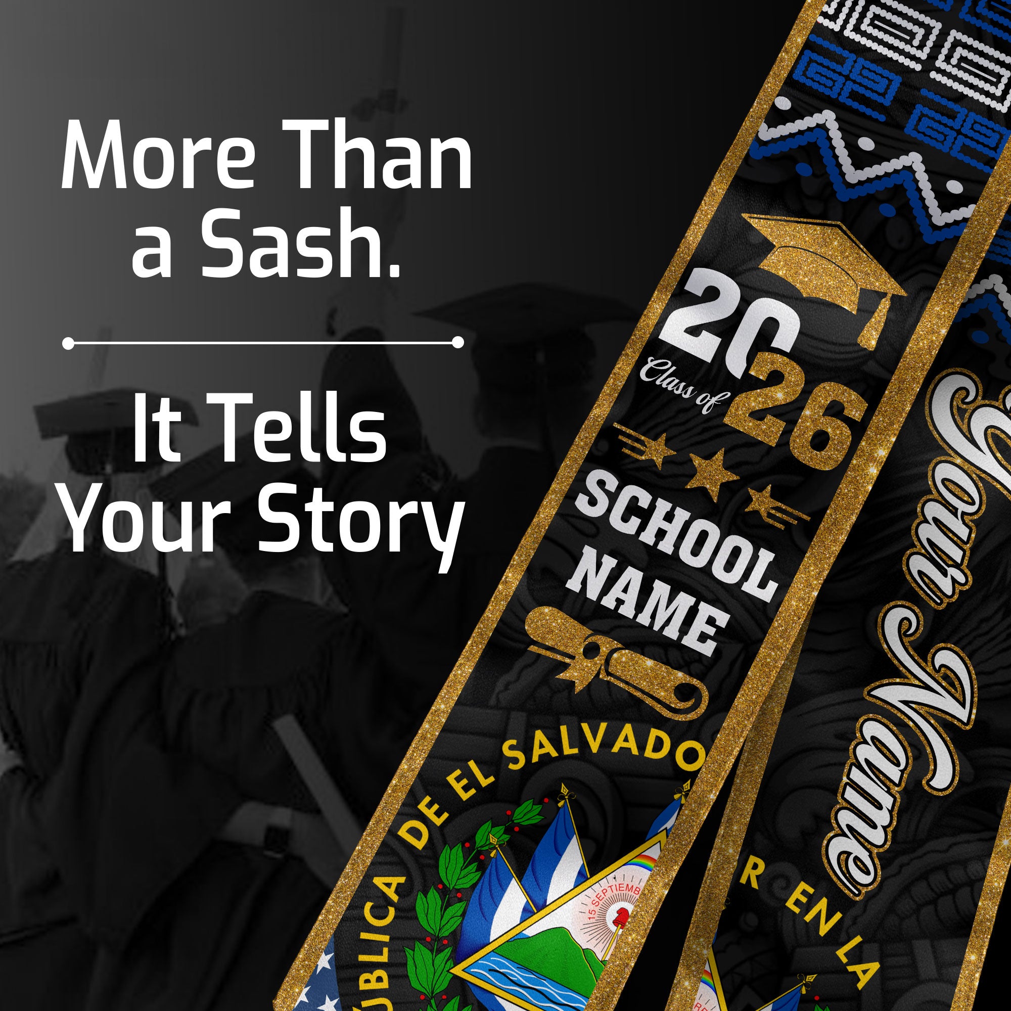 El Salvador Flag Sash 2026, El Salvador Graduation Stole, Add Custom Detail