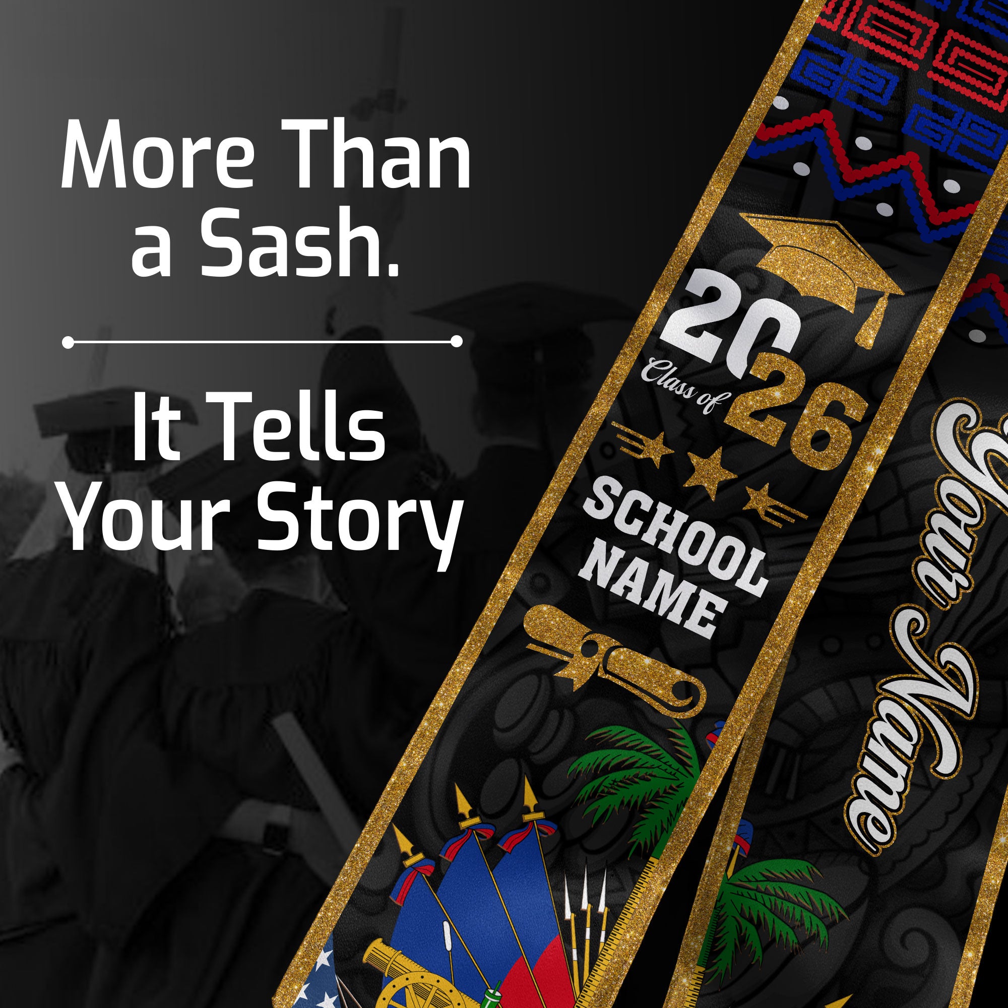 Haiti Flag Graduation Stole 2026, Haiti Sash, Custom Personalization Option
