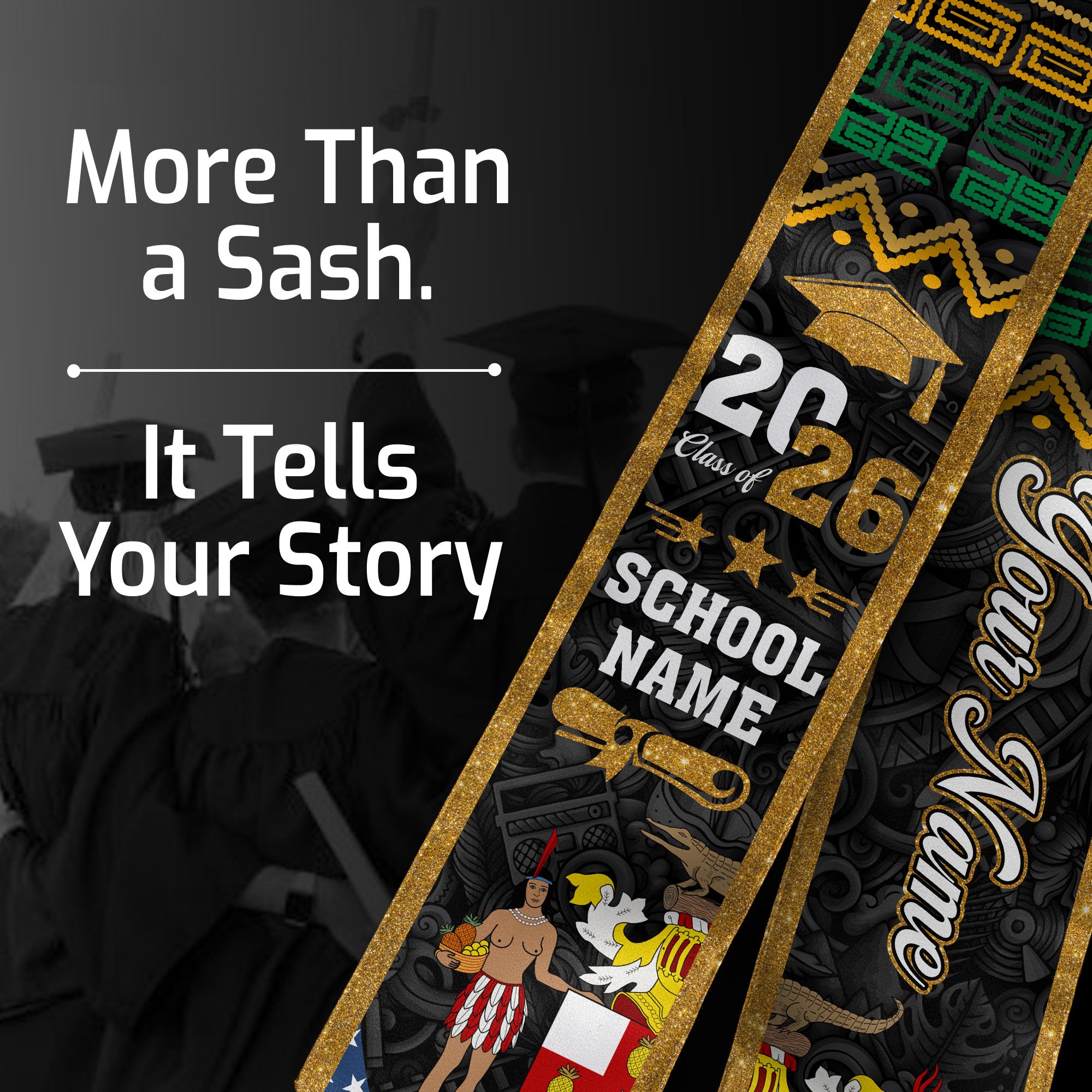 Jamaica Flag Sash 2026, Jamaican Graduation Stole, Add Custom Detail Option
