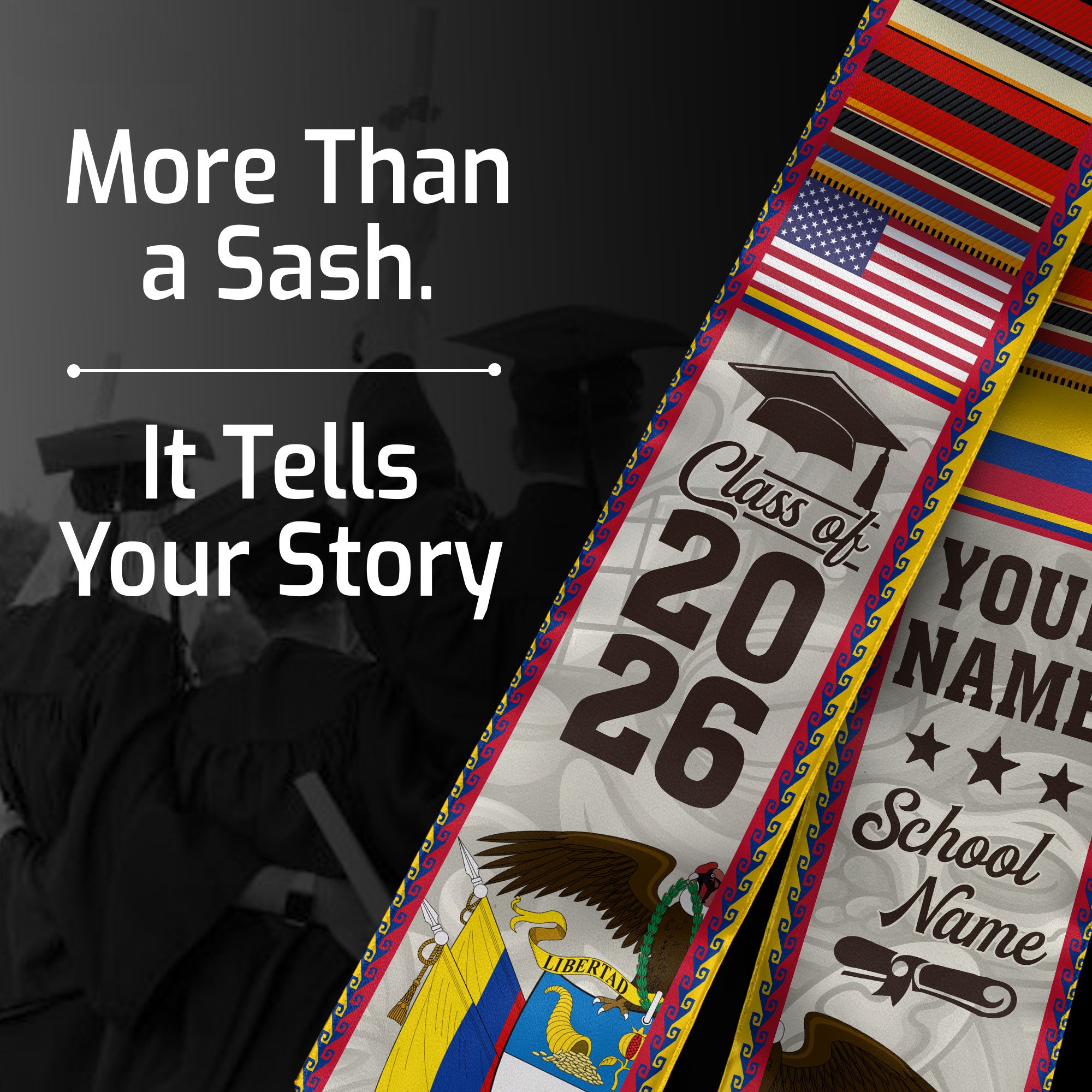 Customized Colombia American Graduation Stole, Colombia Flag Graduation Sash, Class of 2026