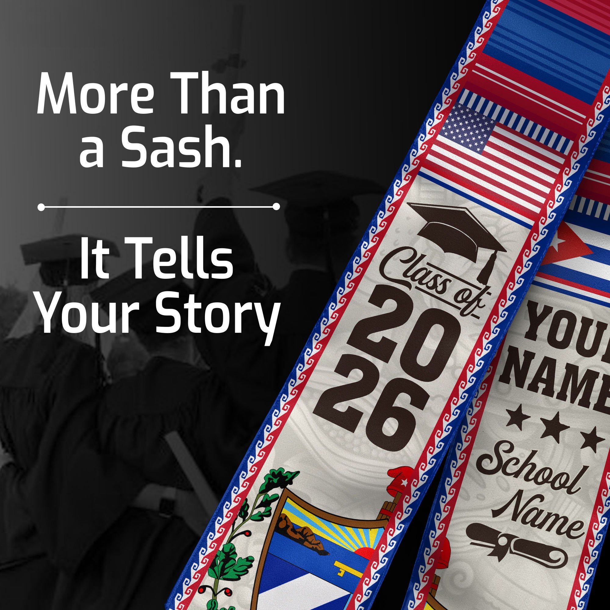 2026 Cuba Graduation Sash, Cuban Flag Stole, Personalized Detail Option