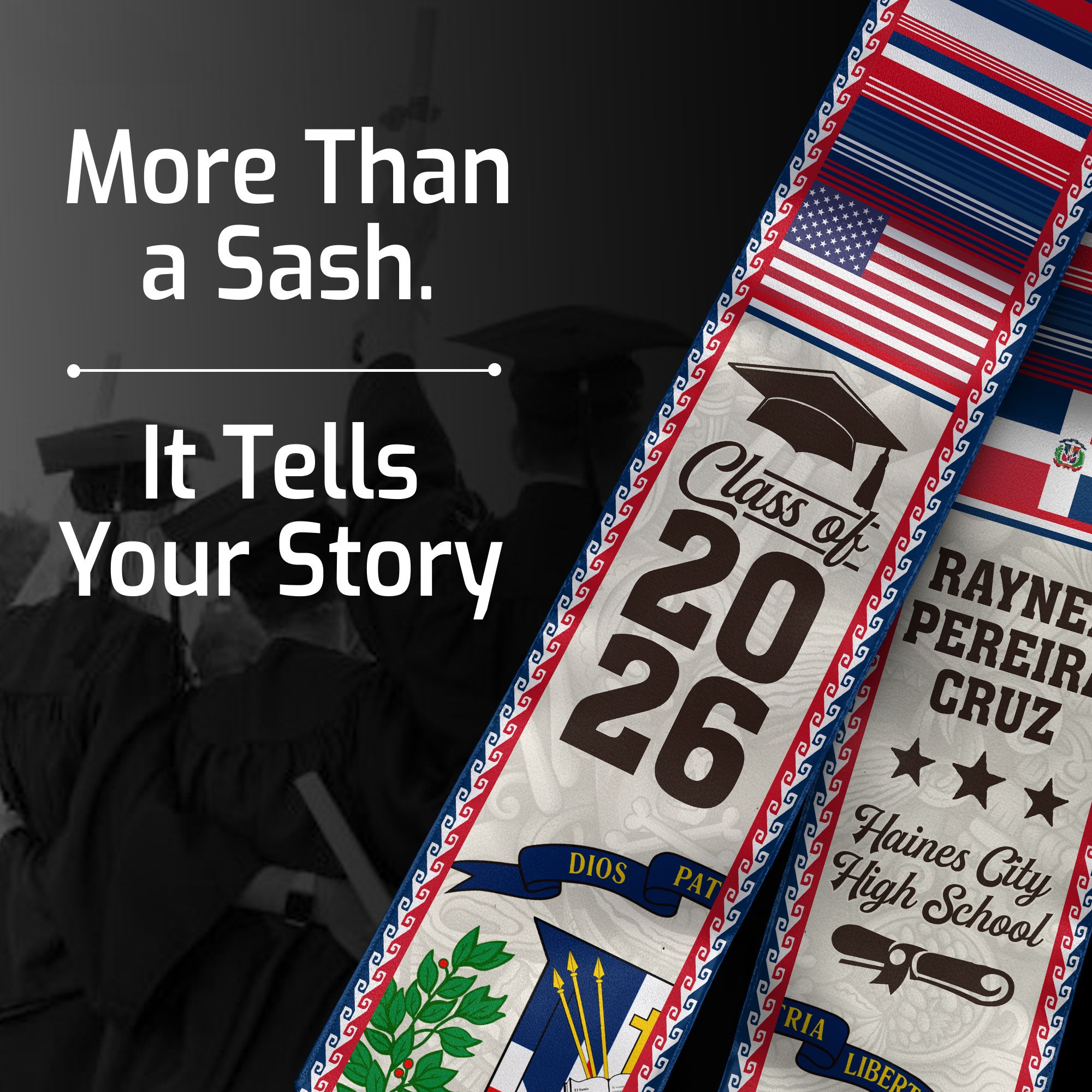 2026 Dominican Republic Graduation Stole, Dominican Flag Sash, Personal Detail