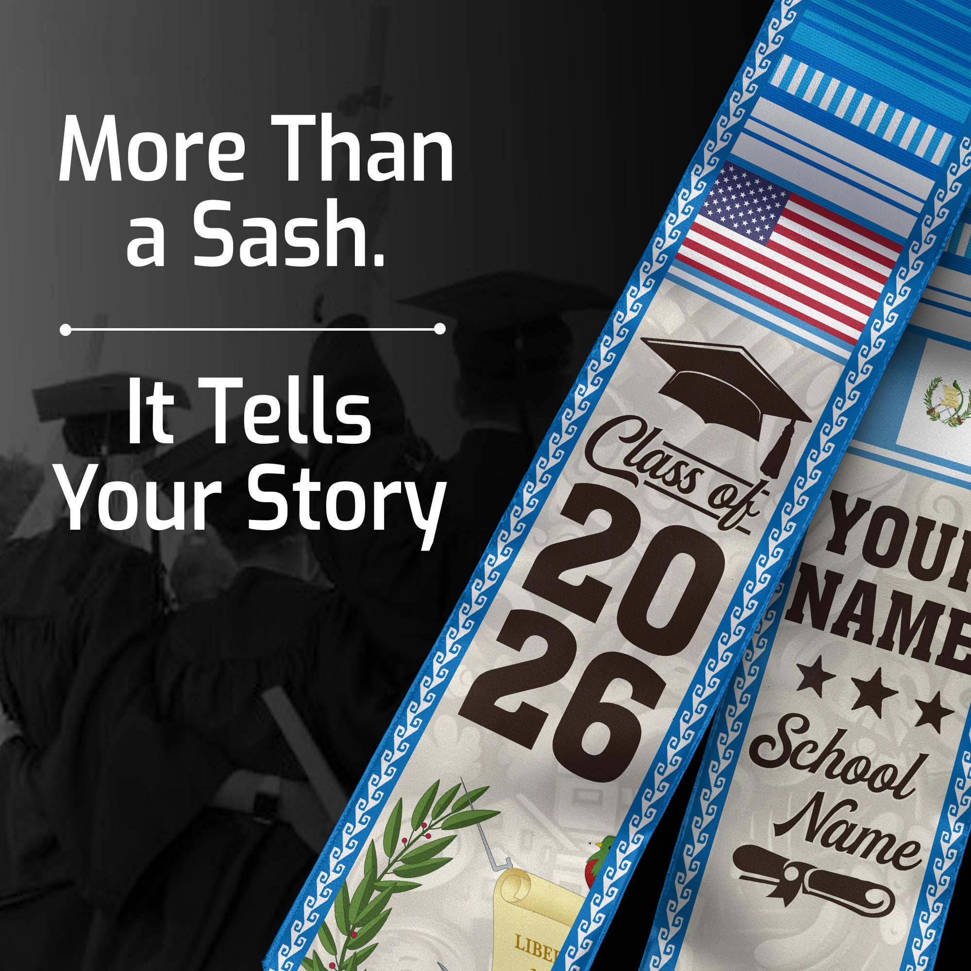 2026 Guatemala Graduation Stole, Guatemalan Flag Sash, Personalized Detail Option