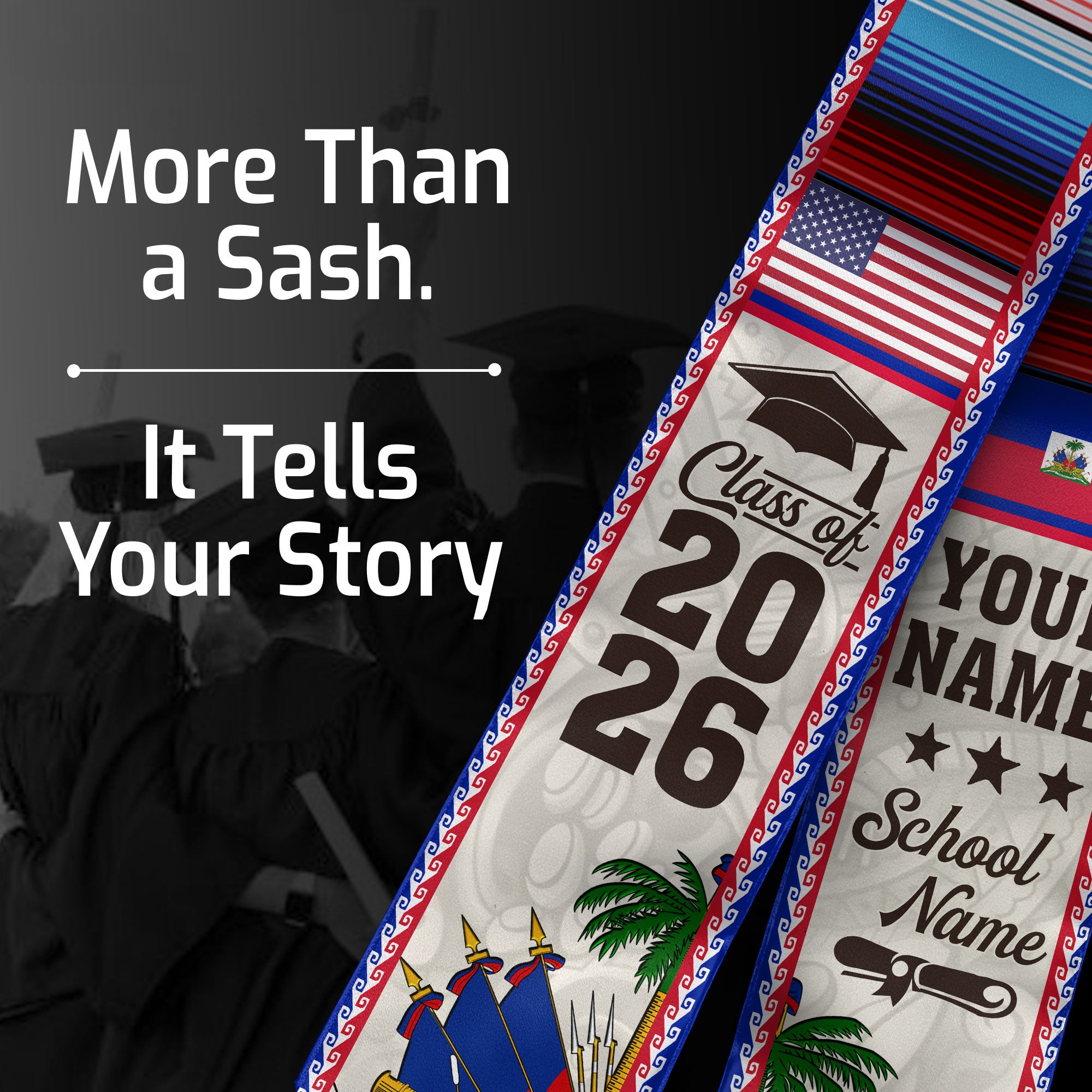 2026 Haiti Graduation Sash, Haitian Flag Stole, Personalized Detail Option