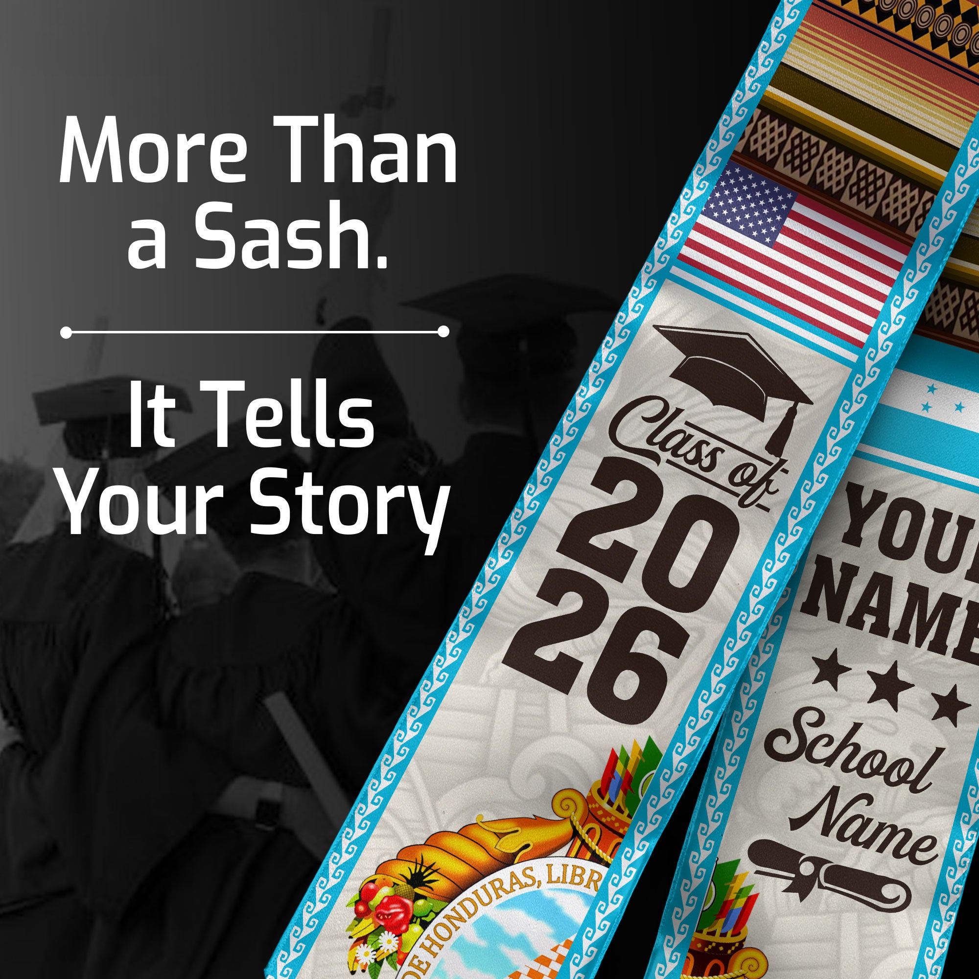 2026 Honduras Graduation Stole, Honduras Flag Sash, Personalized Detail Option