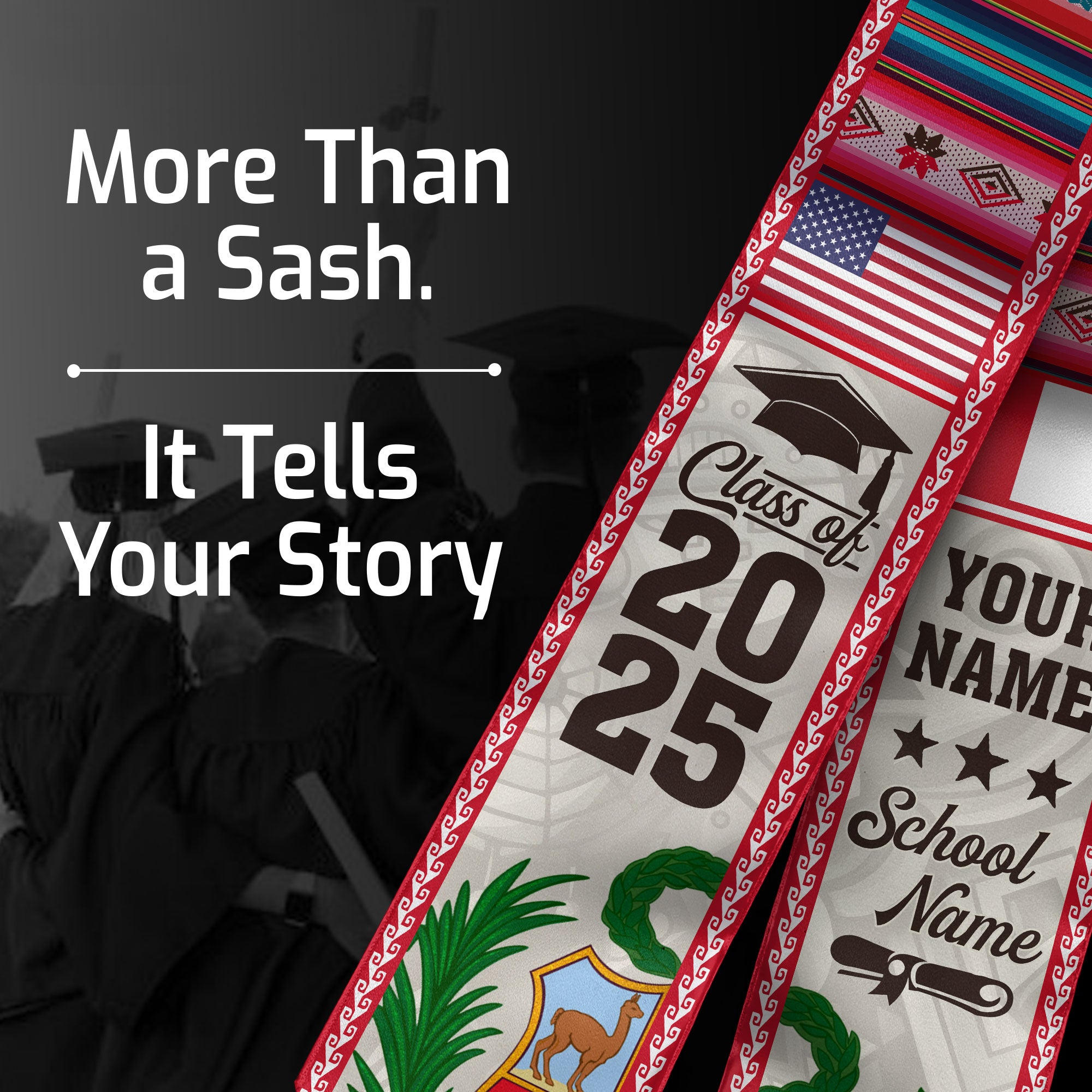 Customized Peru American Graduation Stole, Peru Flag Graduation Sash, Class of 2026