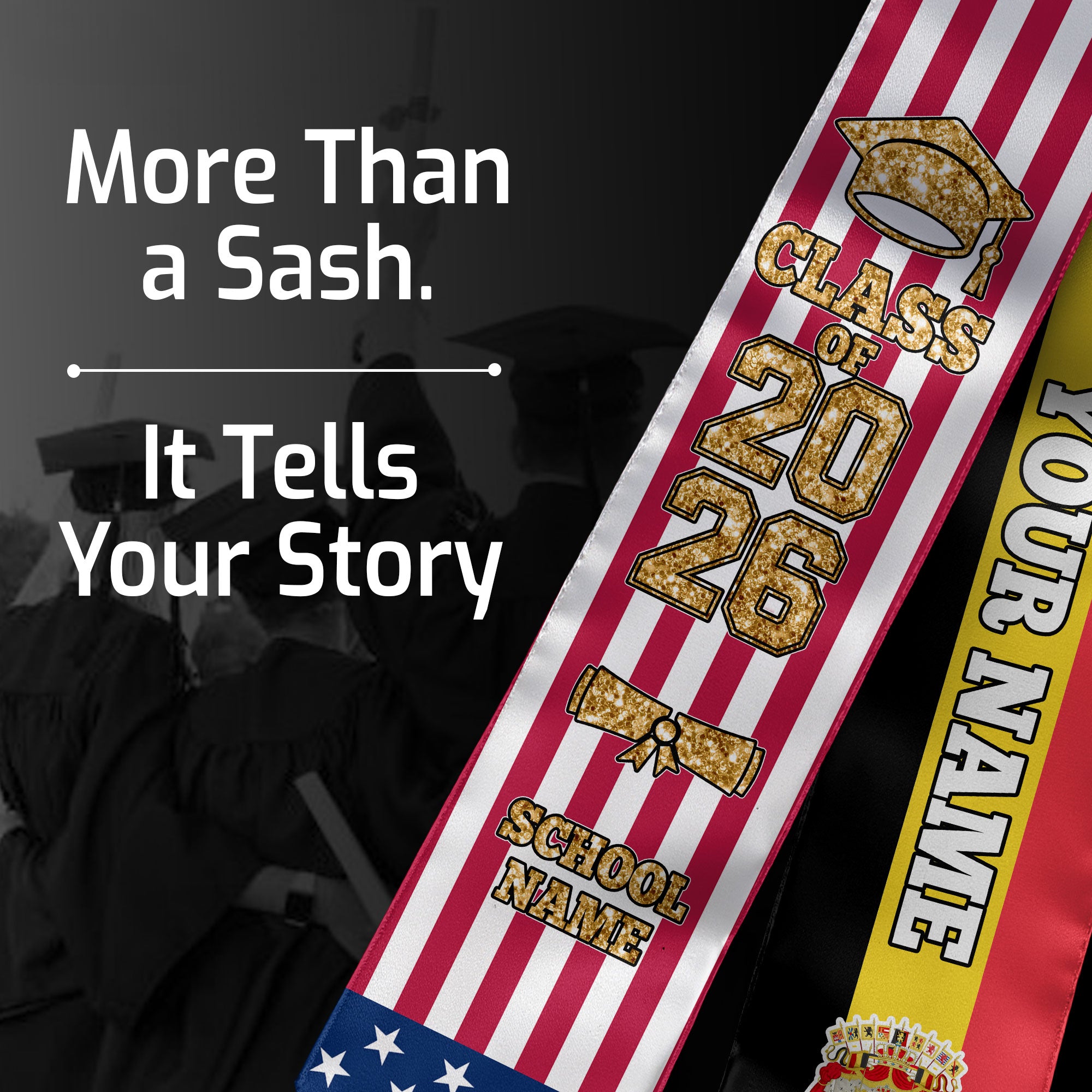 Customized Belgium Graduation Stole with National Flag Detail, Graduation Sash 2026, Class of 2026