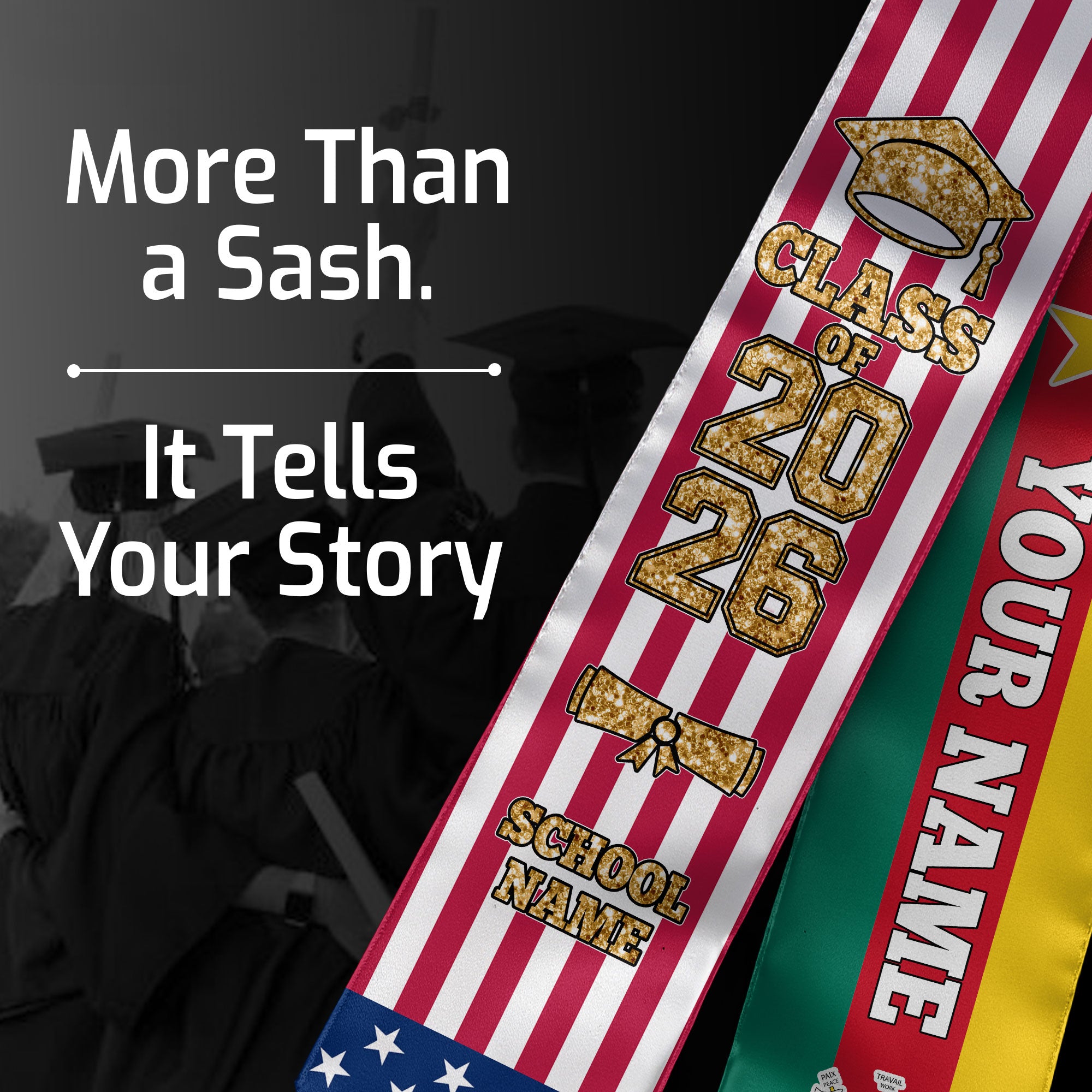 Customized Cameroon Graduation Stole with National Flag Feature, Graduation Sash 2026, Class of 2026