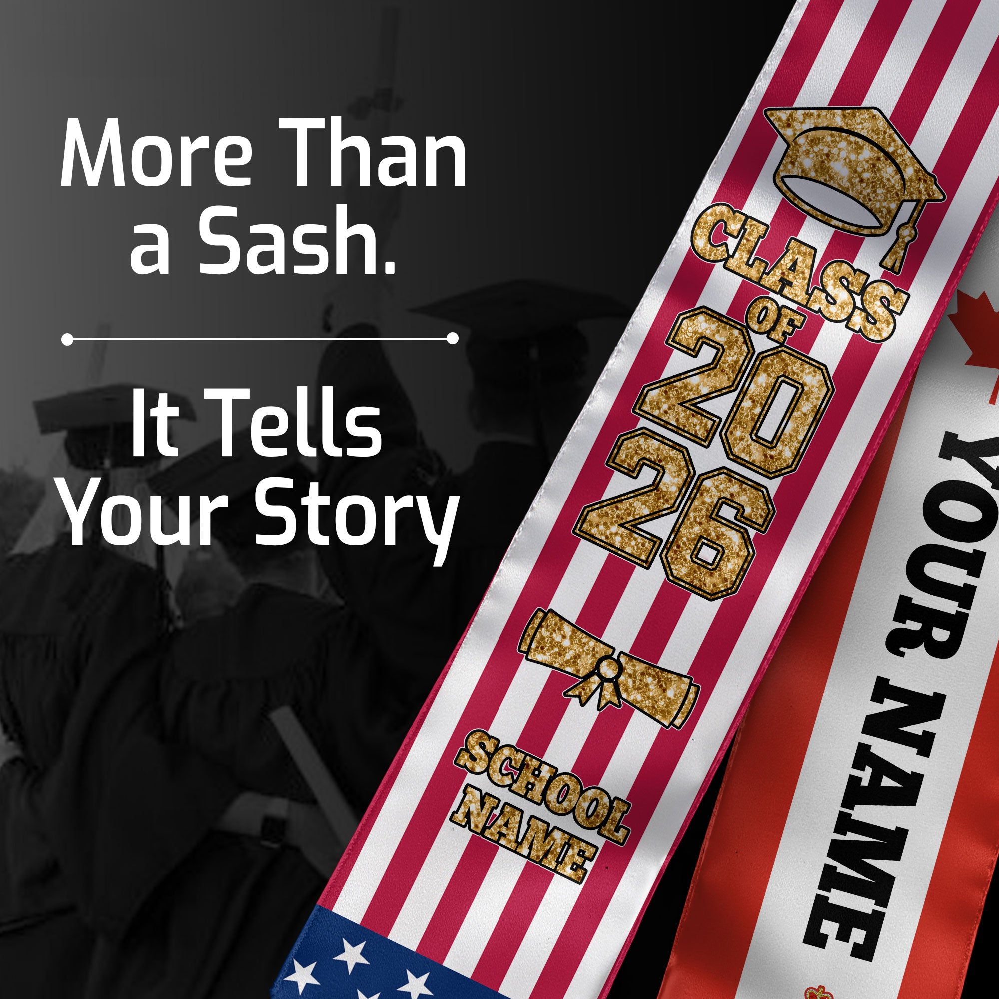 Customized Canada Graduation Stole with Canadian Flag Accent, Graduation Sash 2026, Class of 2026