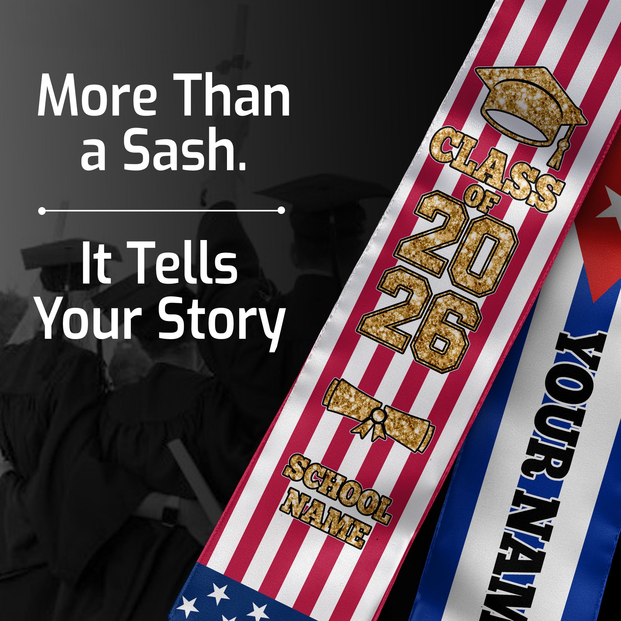 Customized Cuba Graduation Stole with Cuban Flag Highlight, Graduation Sash 2026, Class of 2026