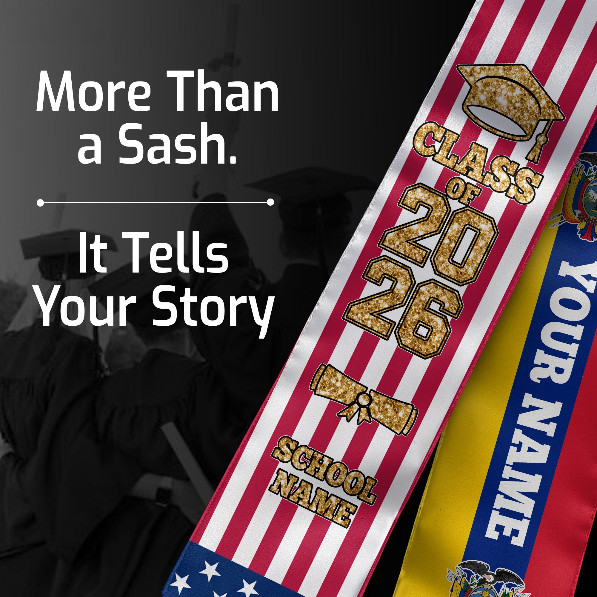 Customized Ecuador Graduation Stole with Ecuadorian Flag Detail, Graduation Sash 2026, Class of 2026