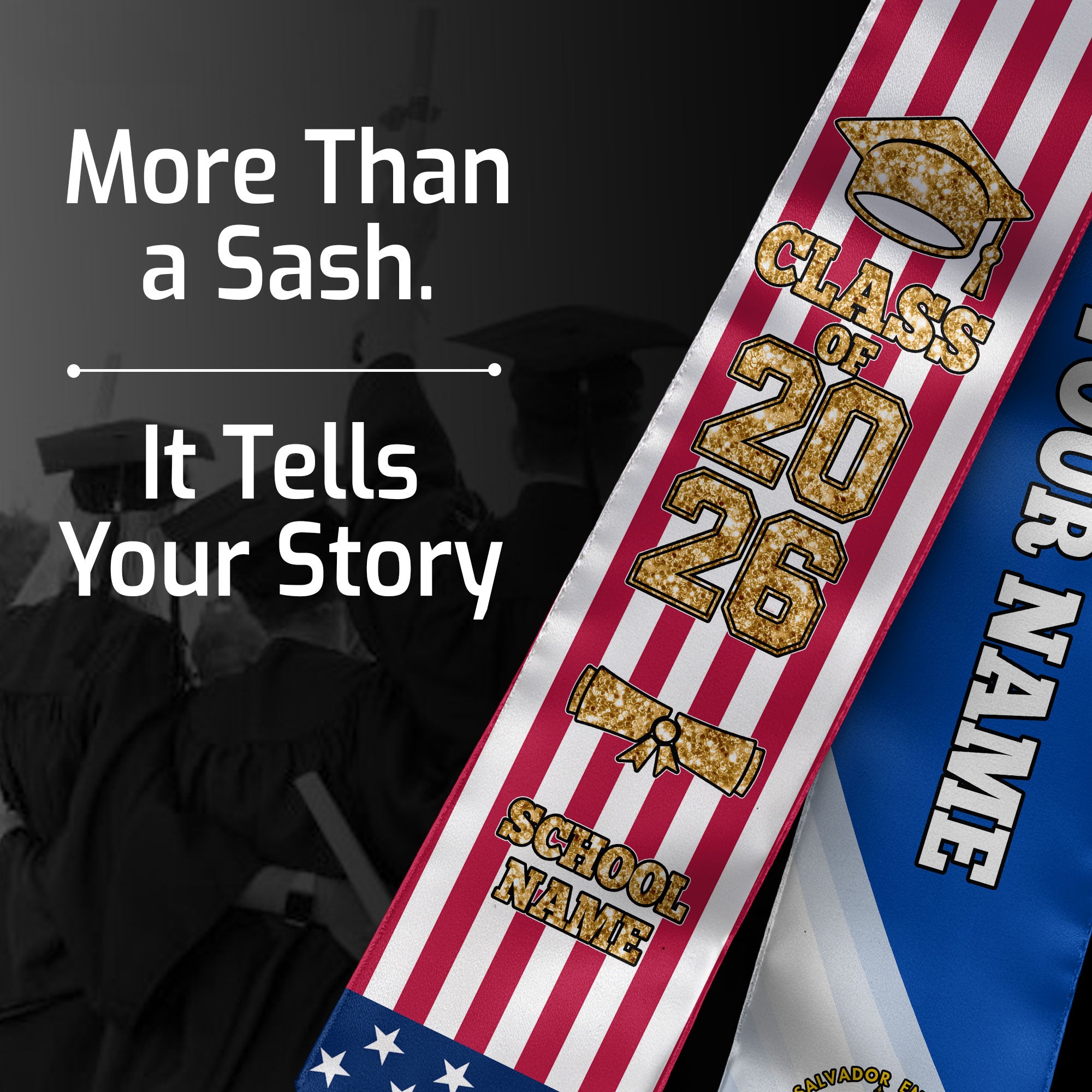 Customized El Salvador Graduation Stole Featuring Salvadoran Flag Accent, Graduation Sash 2026