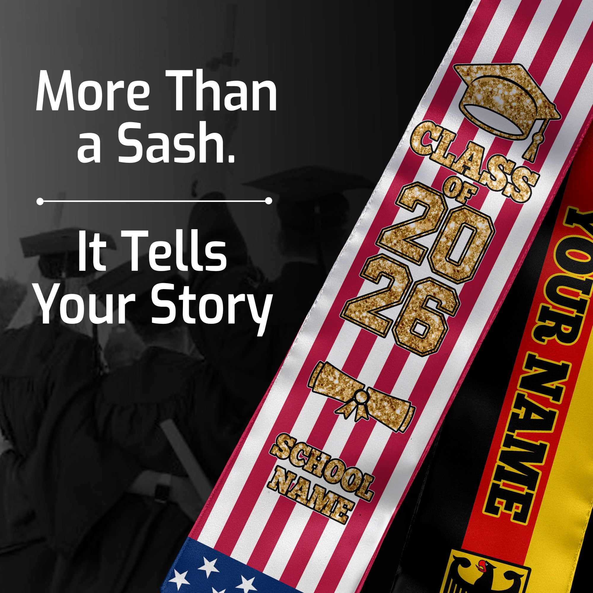 Customized Germany Graduation Stole with German Flag Accent, Graduation Sash 2026, Class of 2026