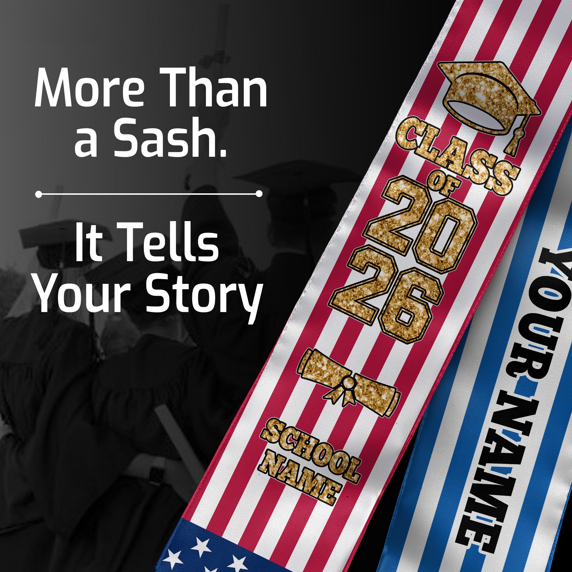 Customized Greece Graduation Stole Featuring Greek Flag Design, Graduation Sash 2026, Class of 2026