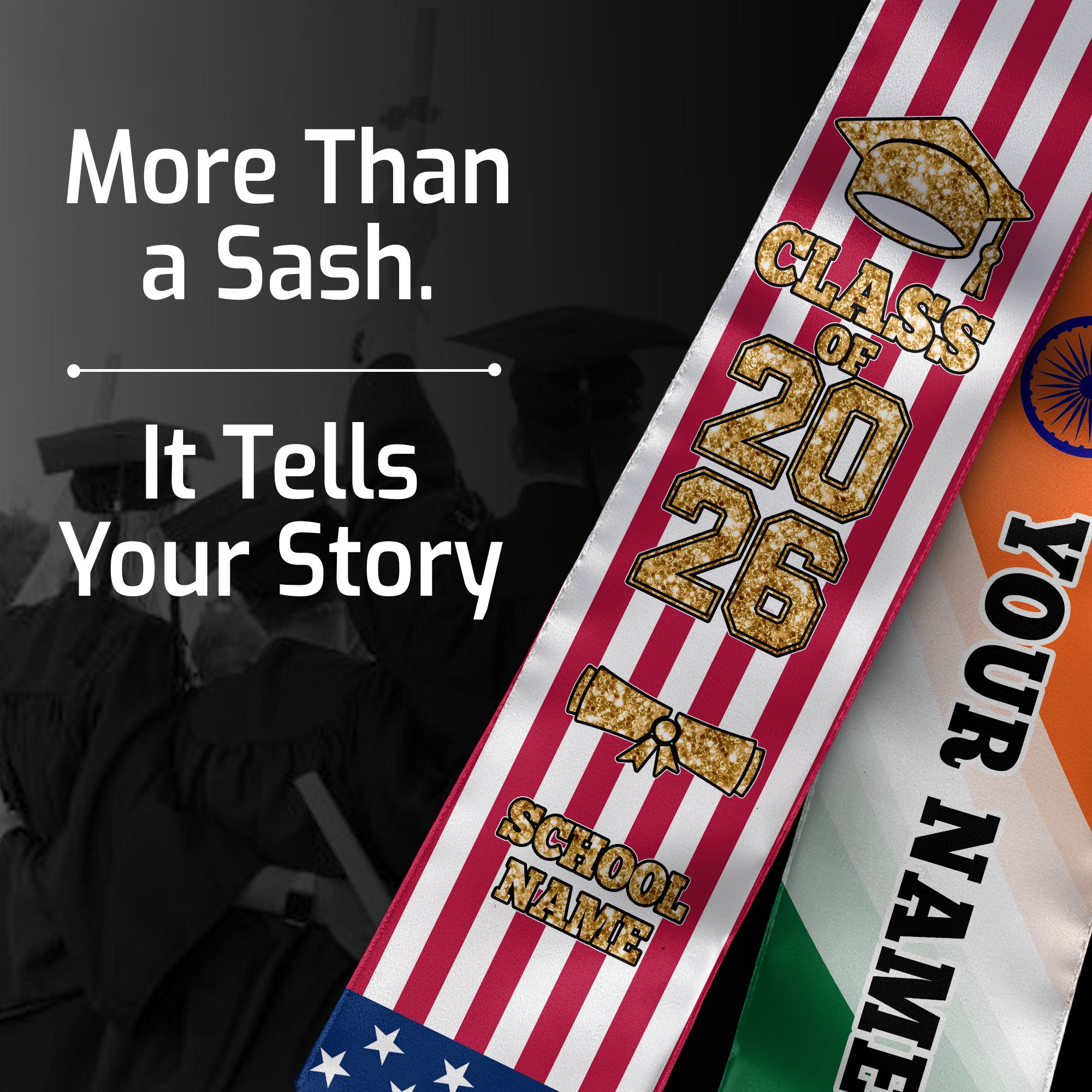 Customized India Graduation Stole Featuring Indian Flag Colors, Graduation Sash 2026, Class of 2026