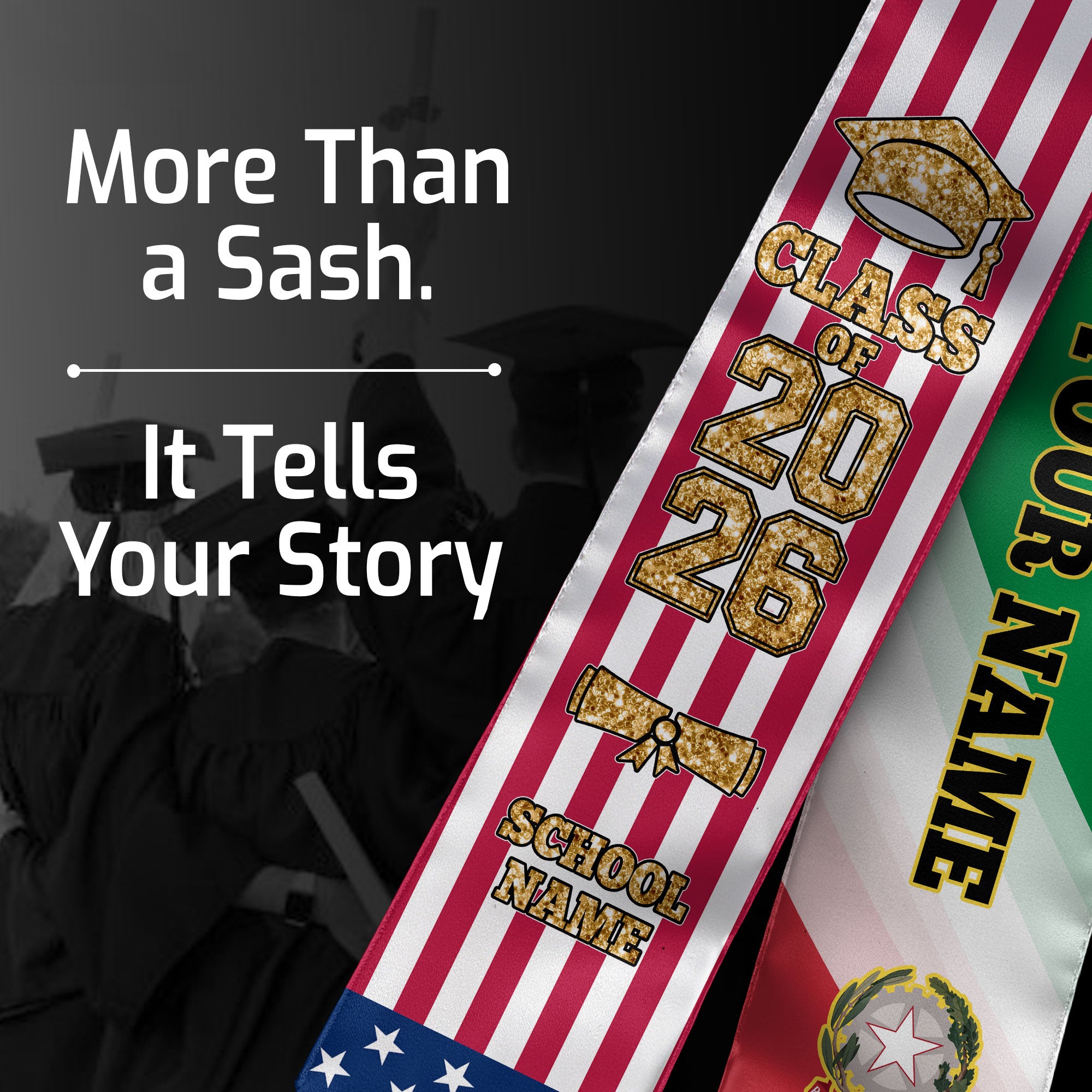 Customized Italy Graduation Stole Featuring Italian Flag Accent, Graduation Sash 2026, Class of 2026