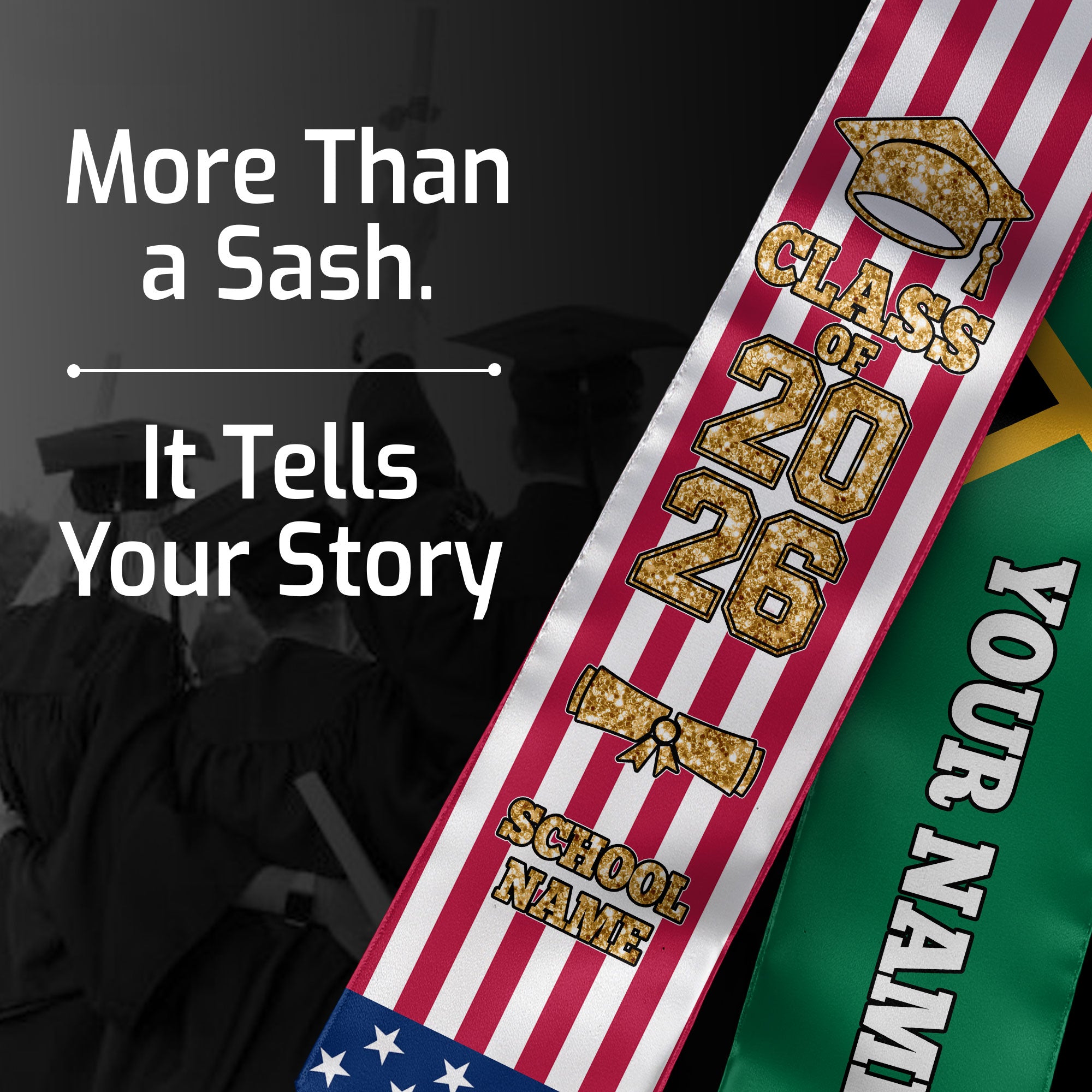 Customized Jamaica Graduation Stole with Jamaican Flag Highlight, Graduation Sash 2026