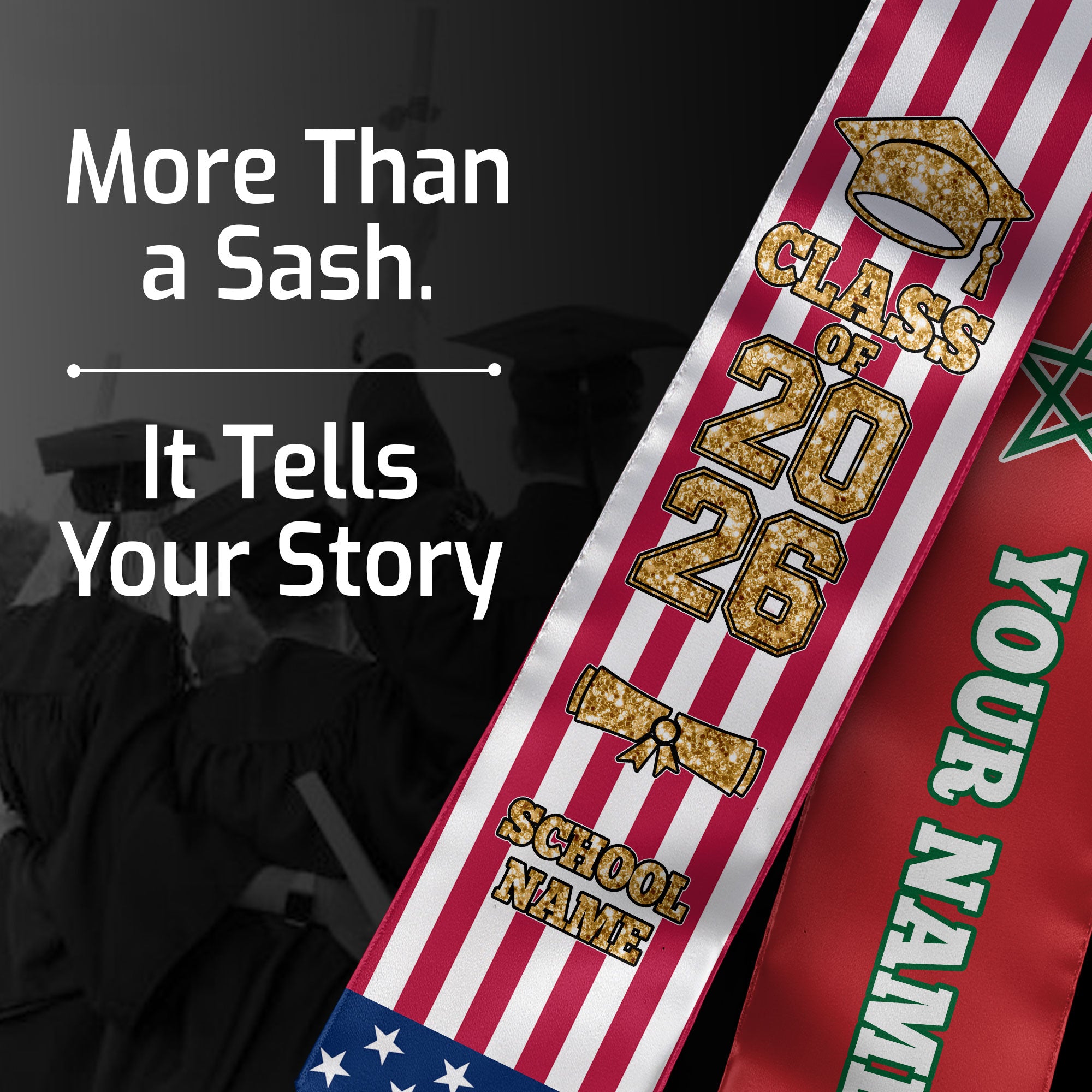 Customized Morocco Graduation Stole Featuring Moroccan Flag Detail, Graduation Sash 2026, Class of 2026