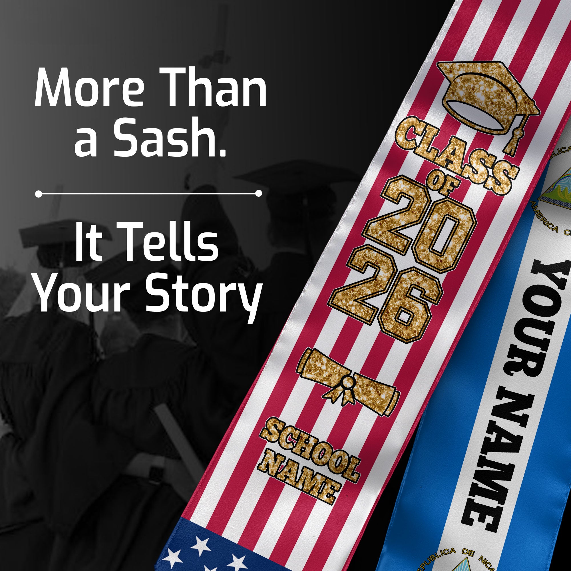 Customized Nicaragua Graduation Stole Featuring National Flag Accent, Graduation Sash 2026