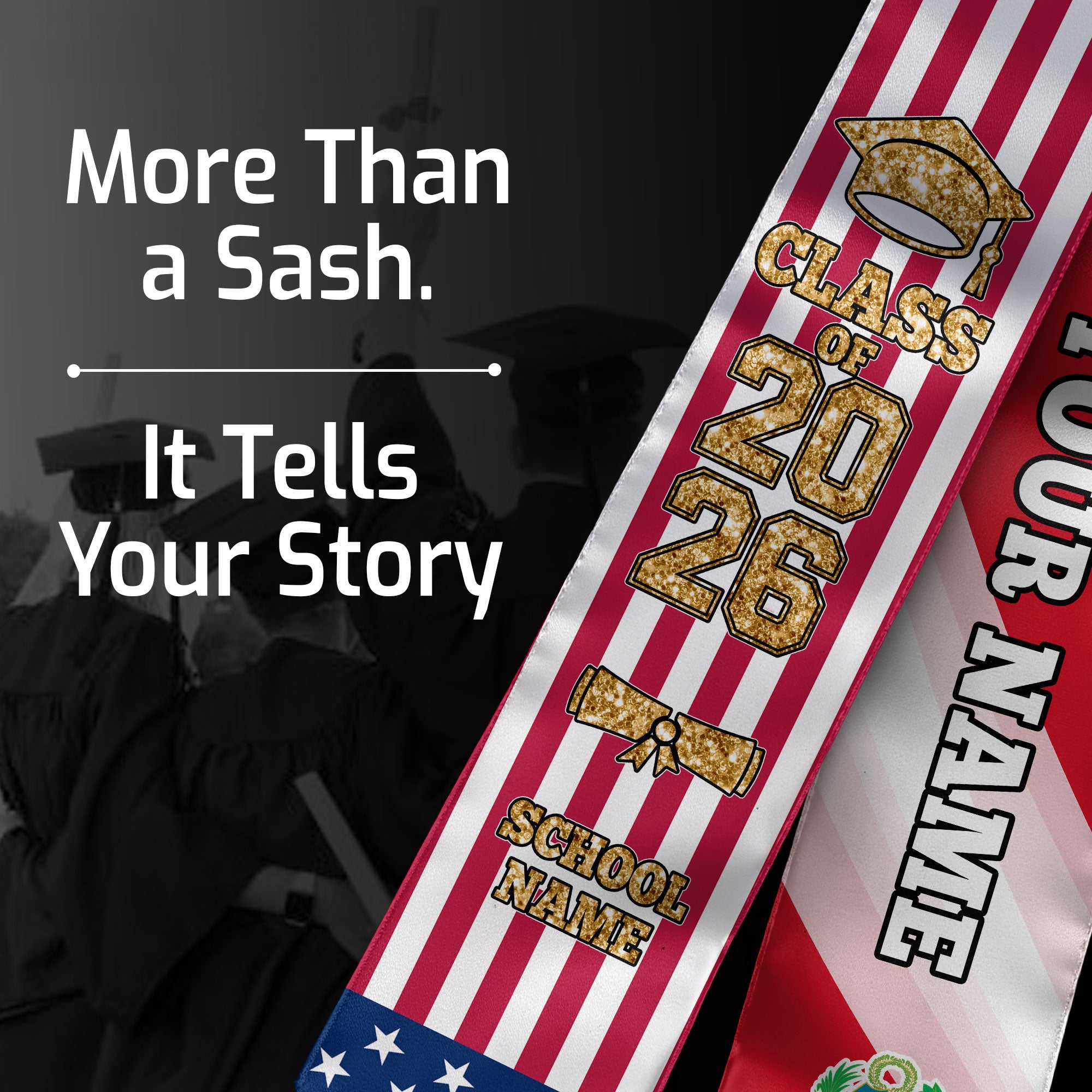 Customized Peru Graduation Stole Featuring Peruvian Flag Accent, Graduation Sash 2026, Class of 2026