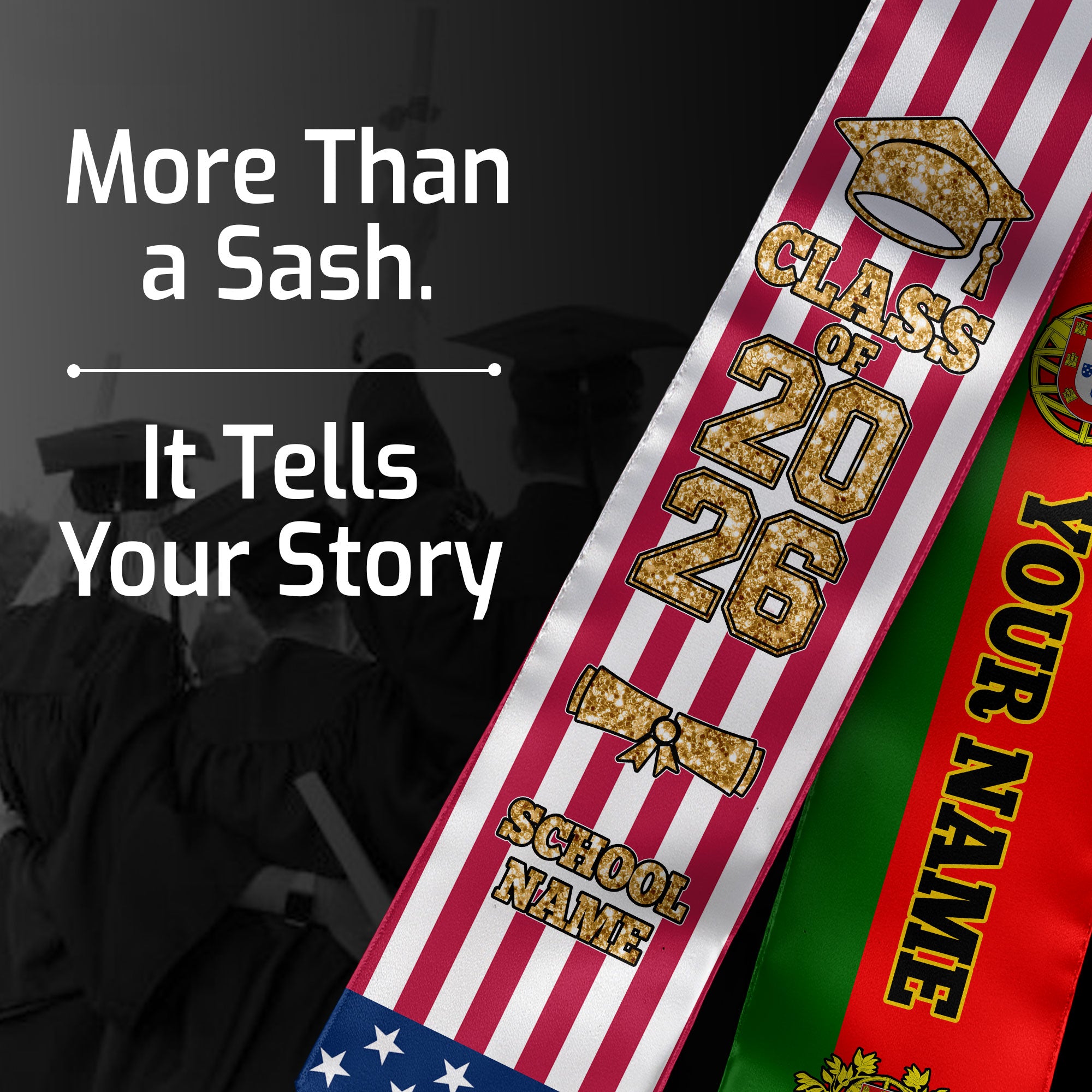 Customized Portugal Graduation Stole Featuring Portuguese Flag Accent, Graduation Sash 2026, Class of 2026