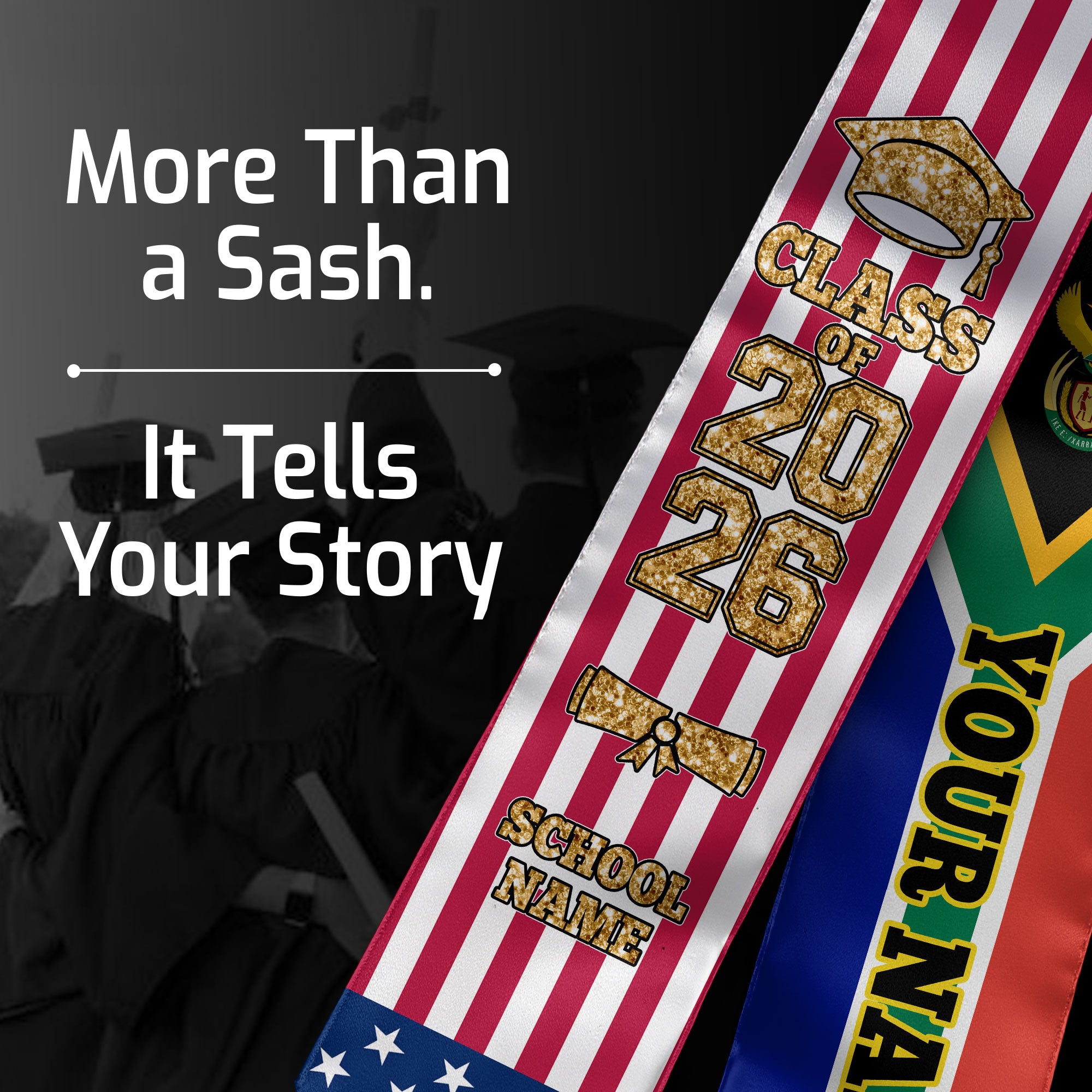 Customized South Africa Graduation Stole with National Flag Accent, Graduation Sash 2026, Class of 2026