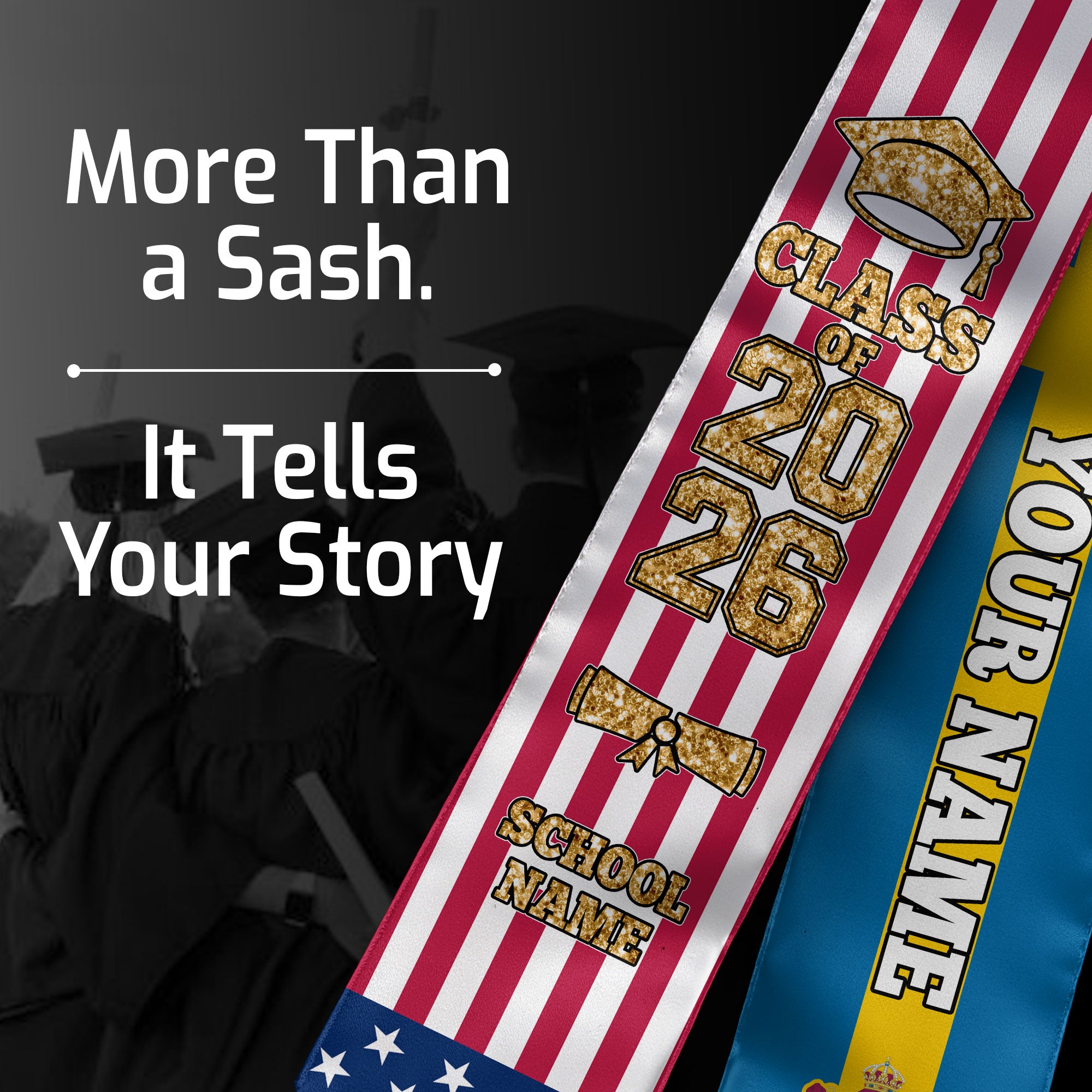 Customized Sweden Graduation Stole with Swedish Flag Feature, Graduation Sash 2026, Class of 2026