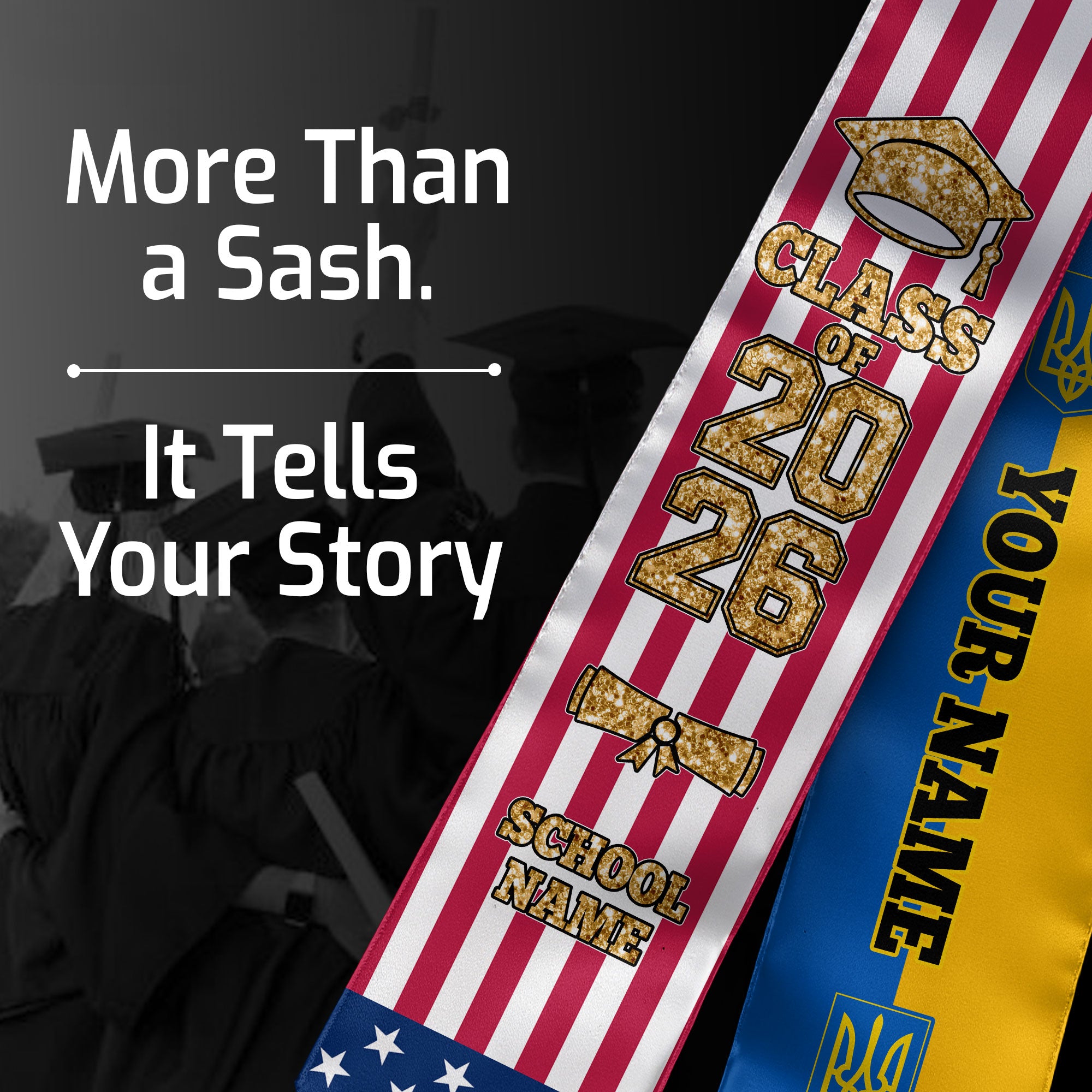 Customized Ukraine Graduation Stole Featuring Ukrainian Flag Colors, Graduation Sash 2026, Class of 2026