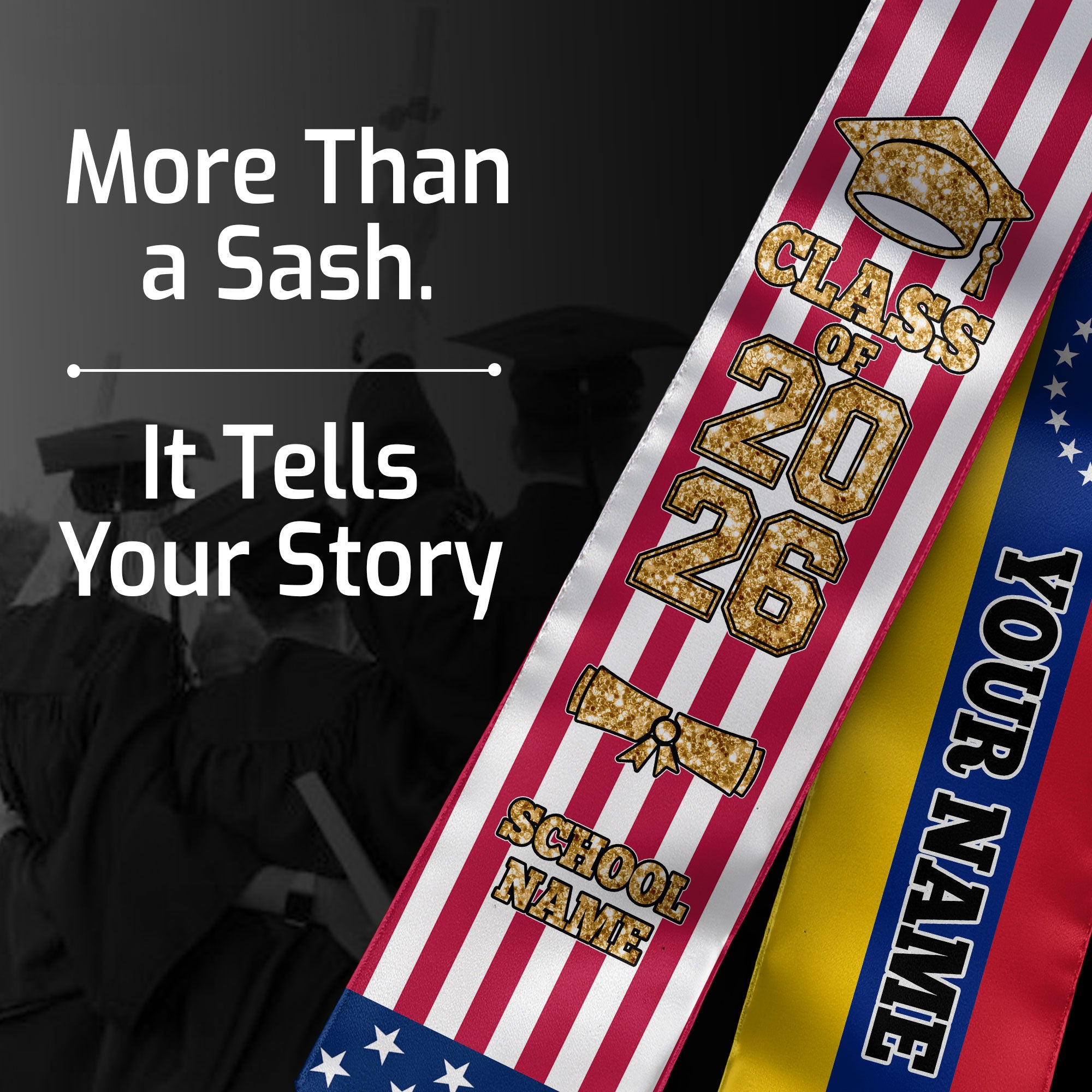 Customized Venezuela Graduation Stole with Venezuelan Flag Accent, Graduation Sash 2026, Class of 2026