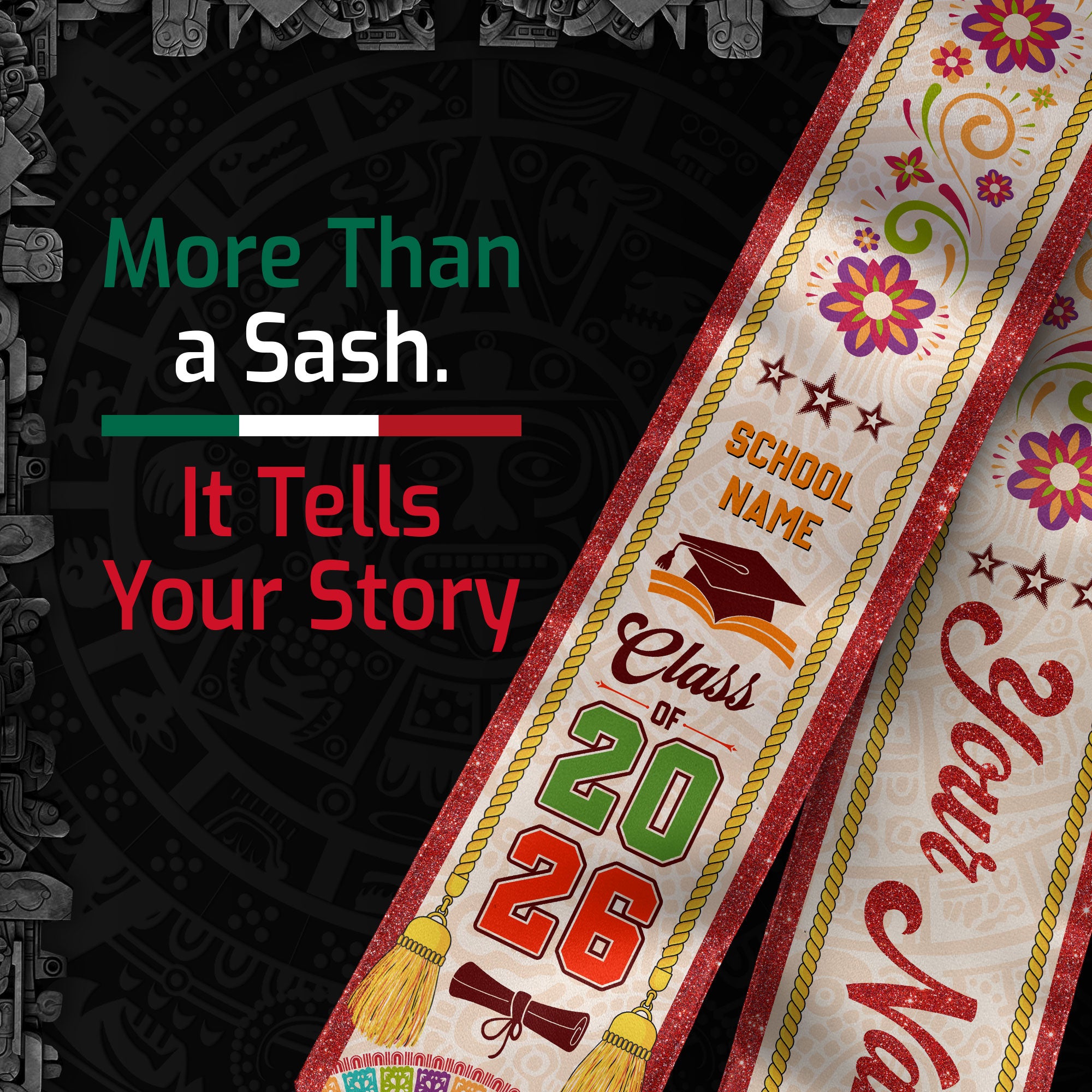 Customizable Mexico Graduation Stole 2026, Mexican Stole, Mexican American Flag Sash