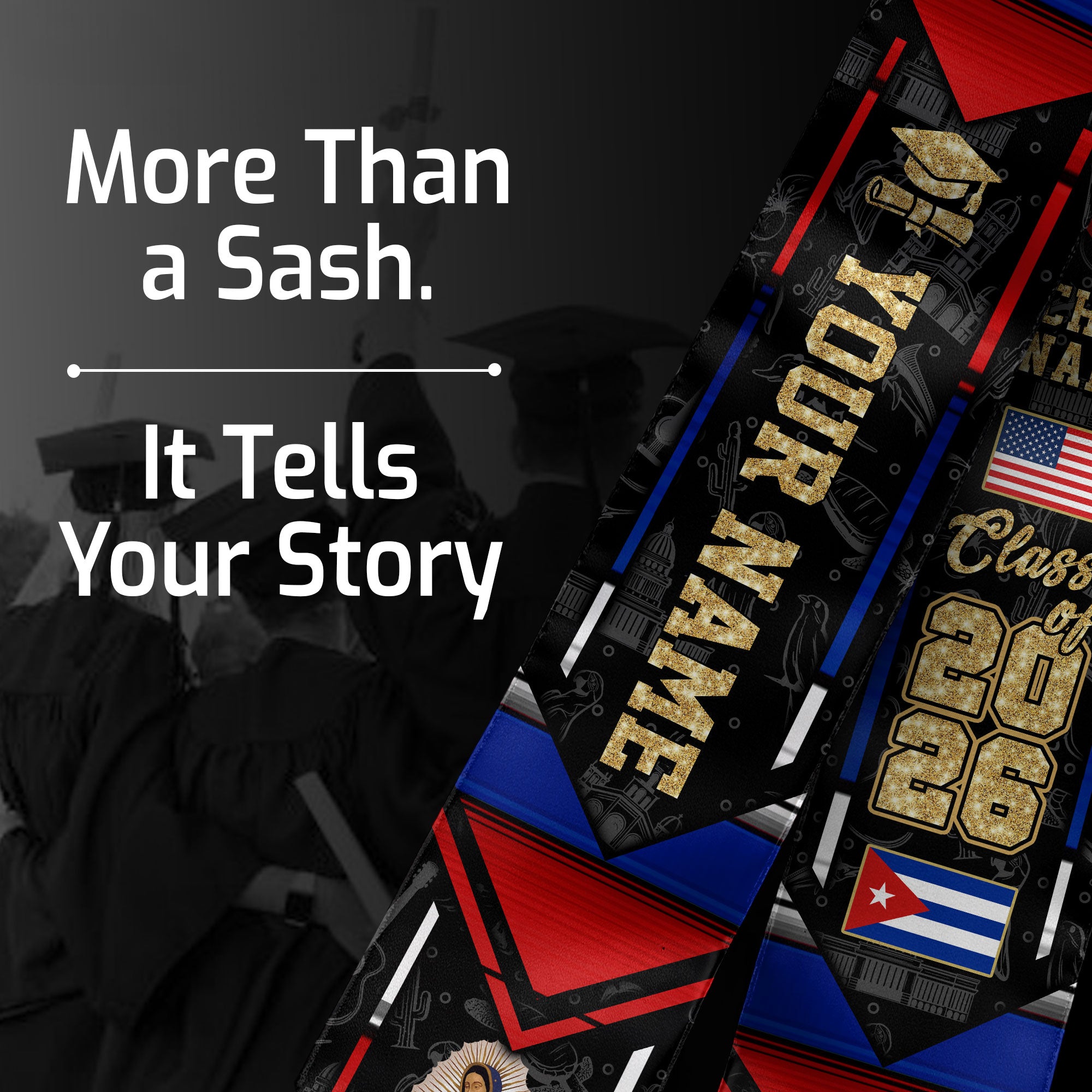 Cuban Flag Graduation Sash 2026, Cuba Graduation Stole, Customizable Detail Stole 2026